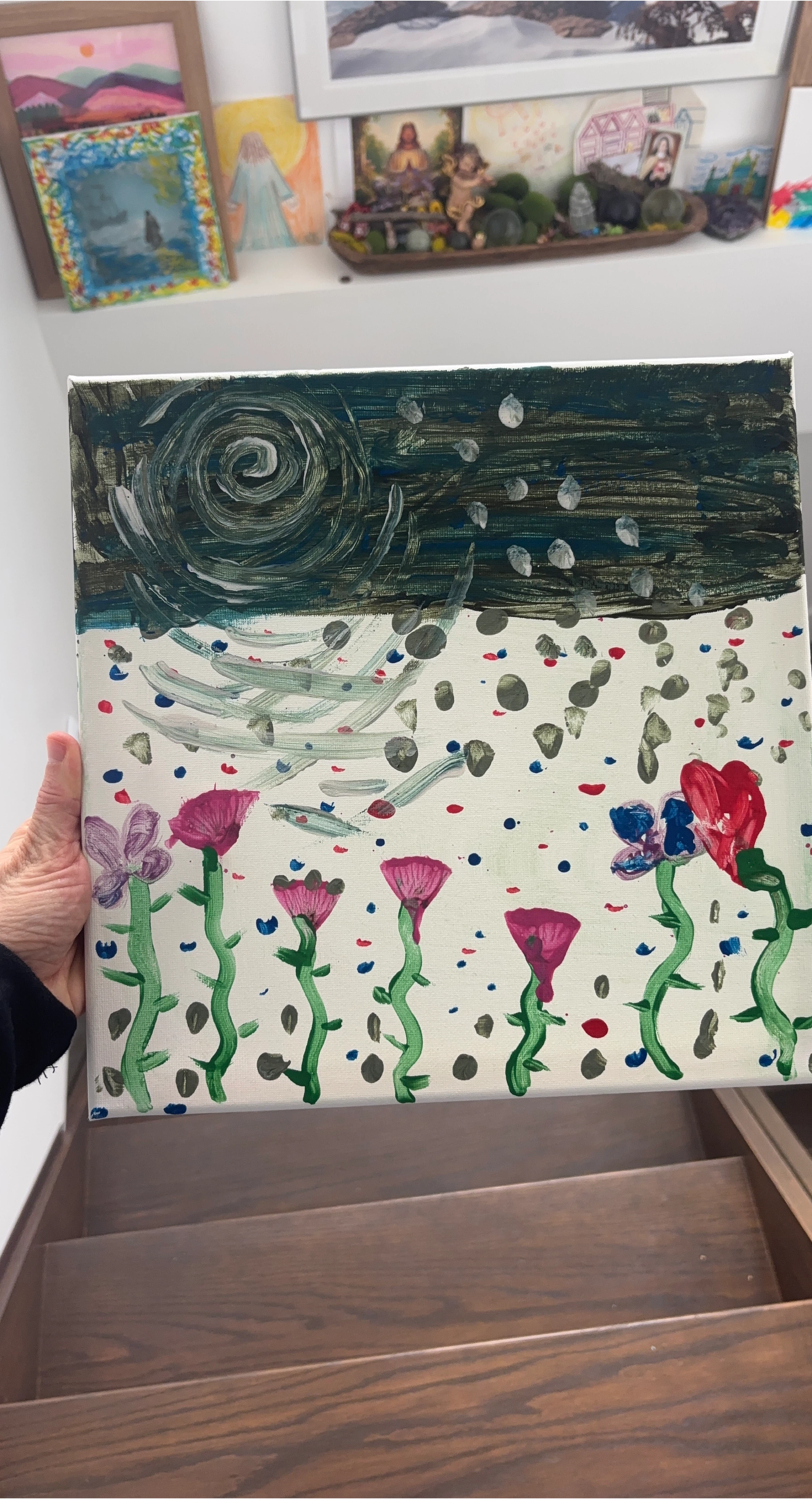 Original Acrylic Painting on Canvas - Whimsical Flowers