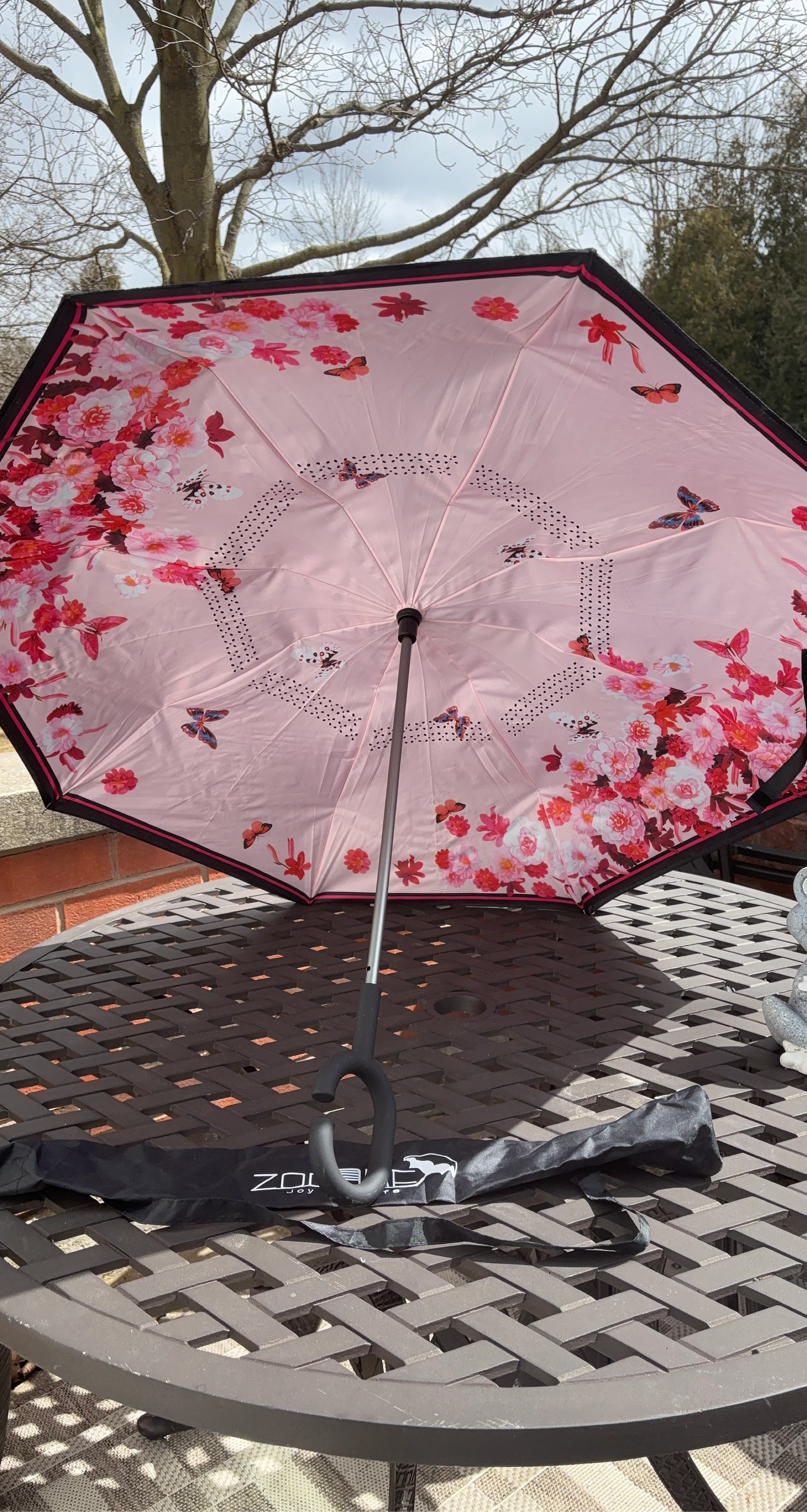 Zomake Pink Floral Butterfly Print Umbrella with Cover