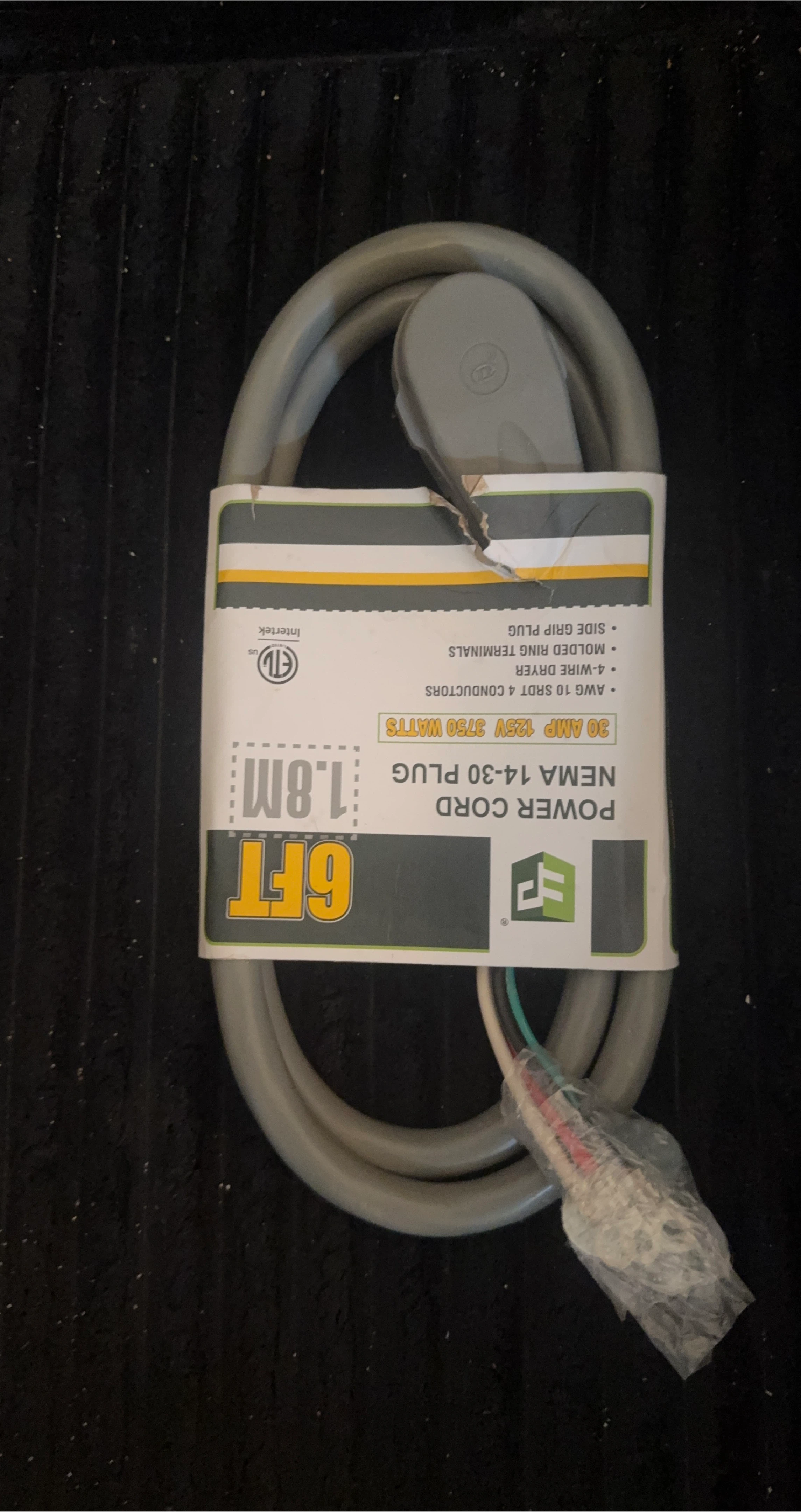 6ft 30 Amp NEMA 14-30 Power Cord