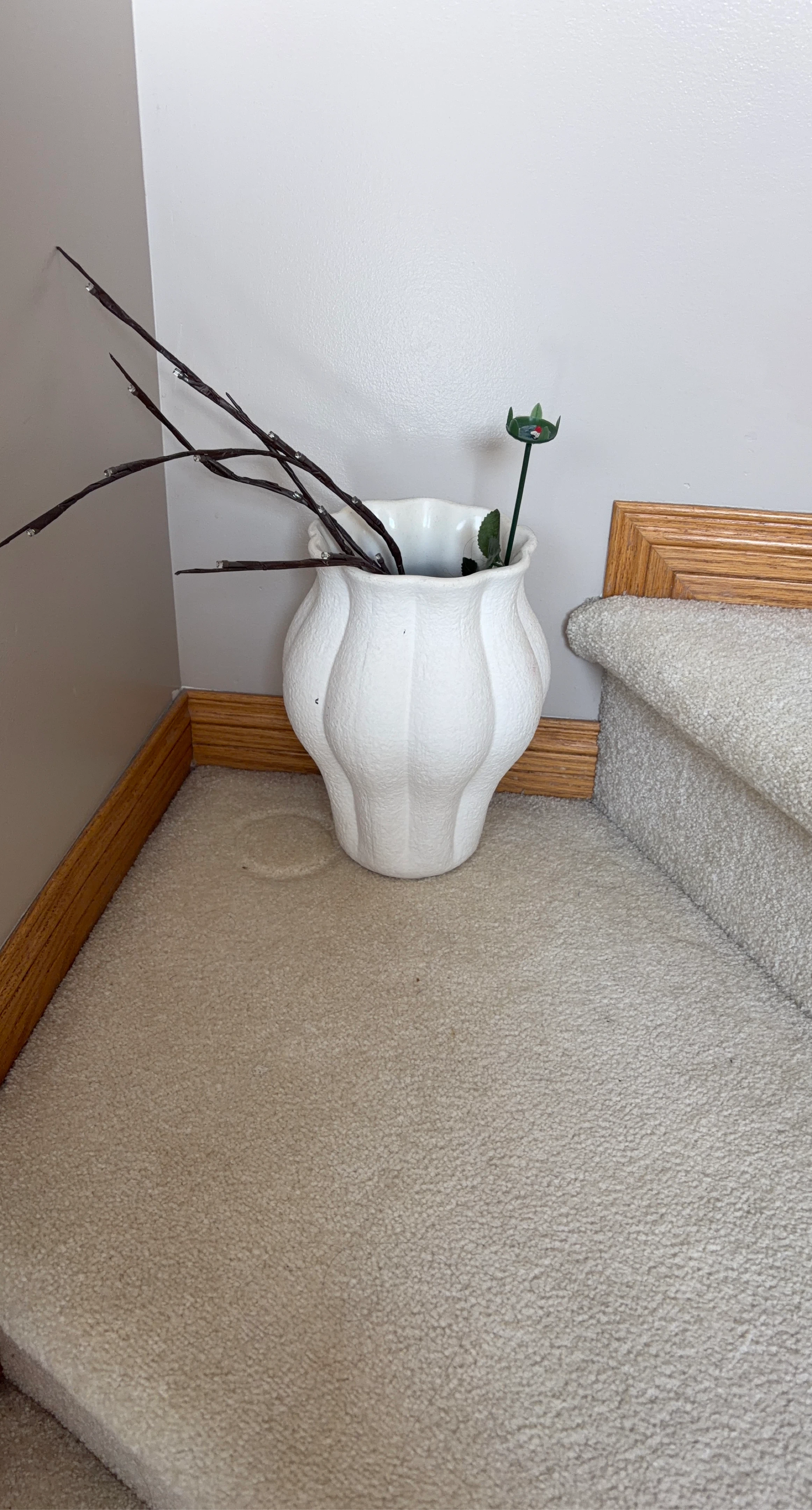 White Textured Vase with Decorative Branches