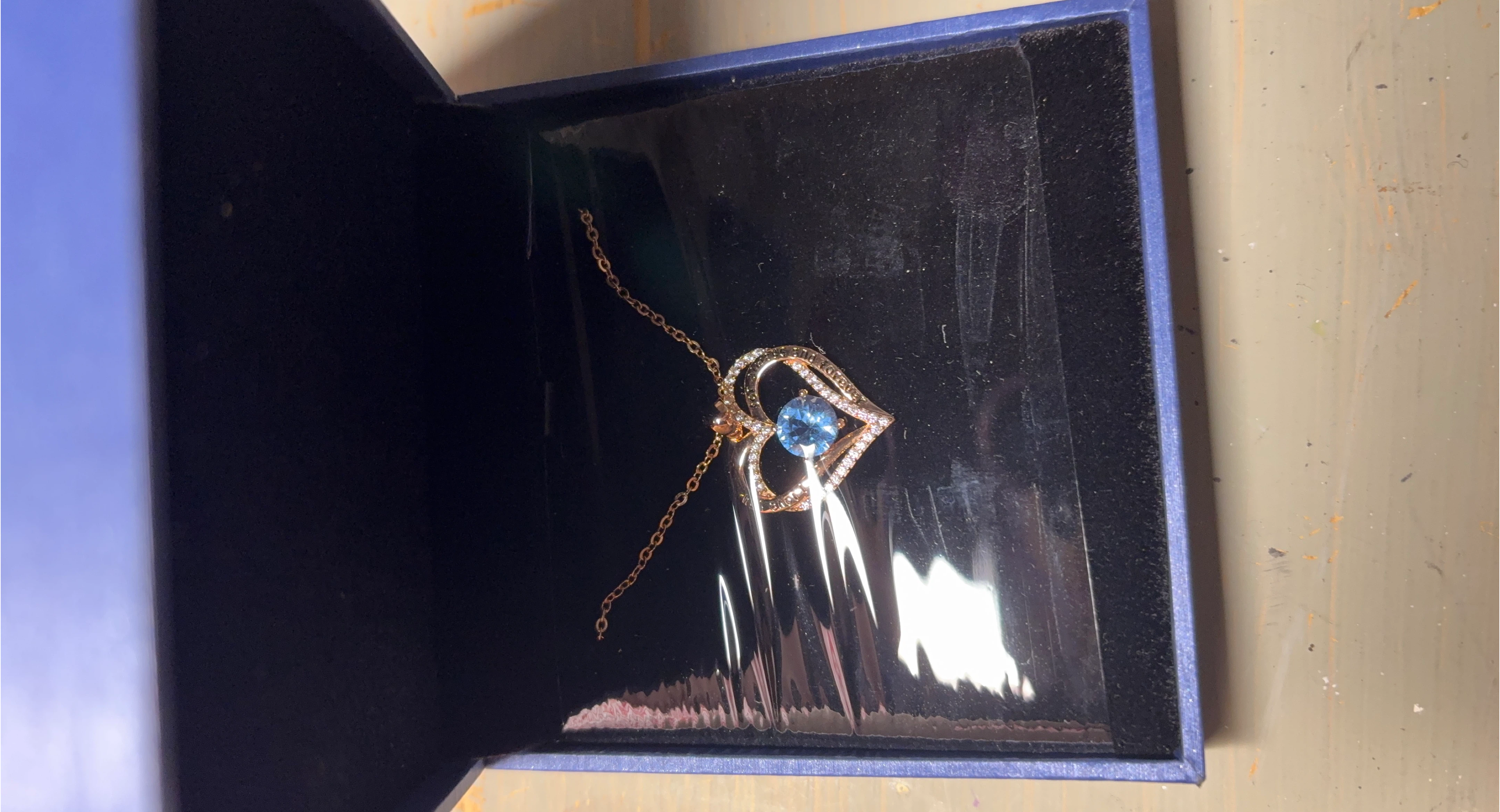 Rose Gold vermeil Heart Necklace with Blue Stone