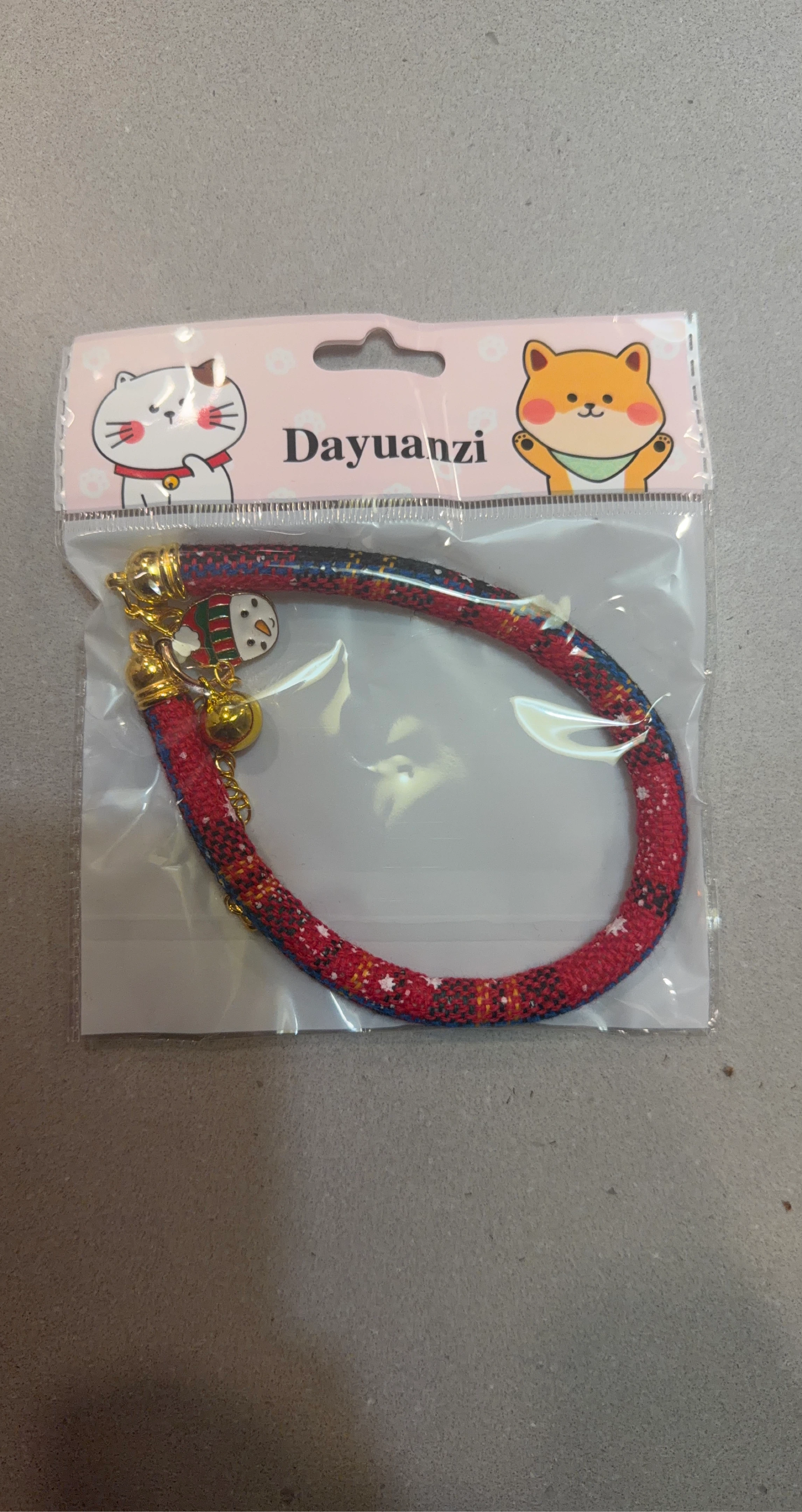 Pet Collar with Snowman Charm and Bell