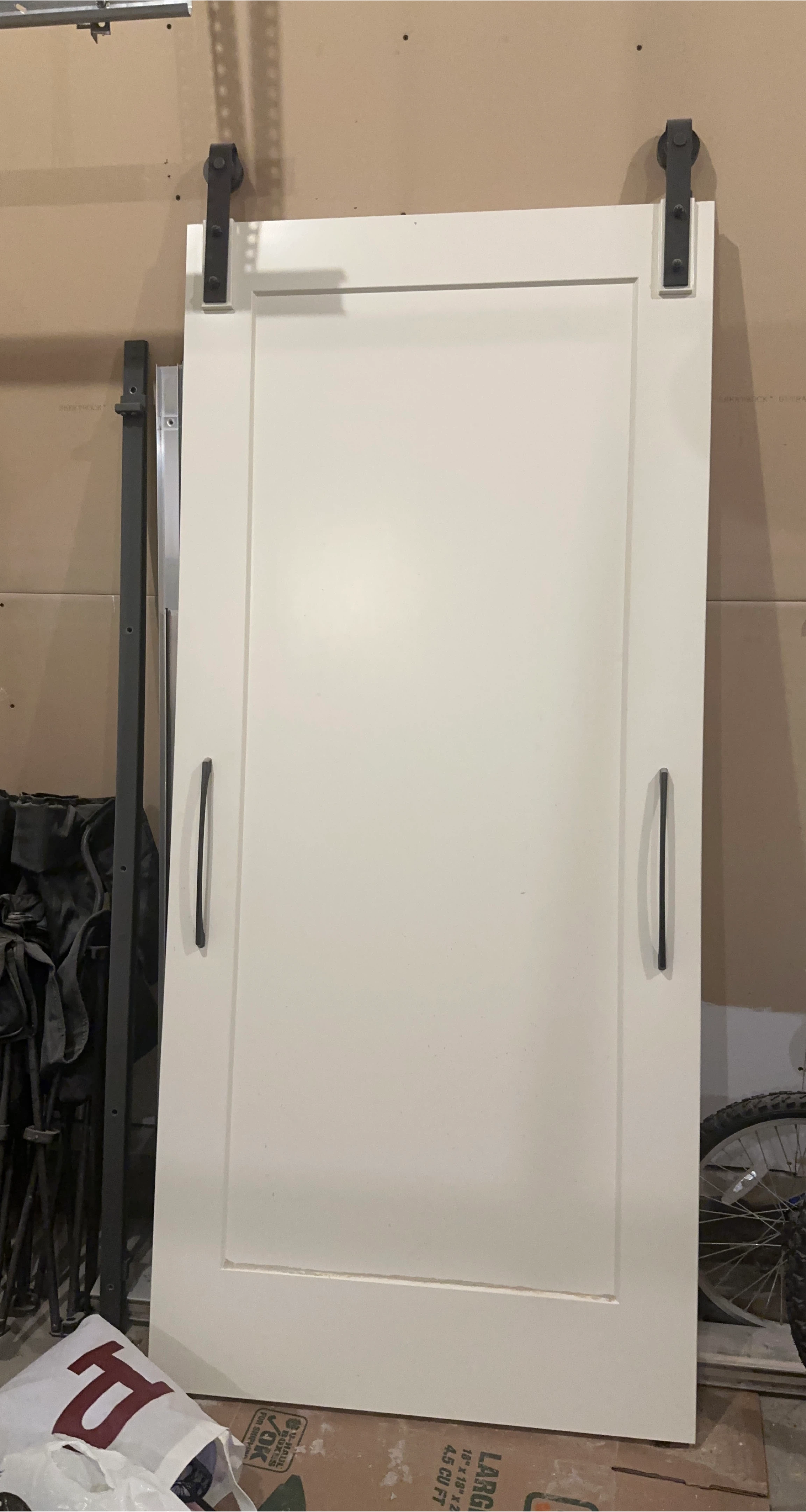 White Barn Door with Black Hardware