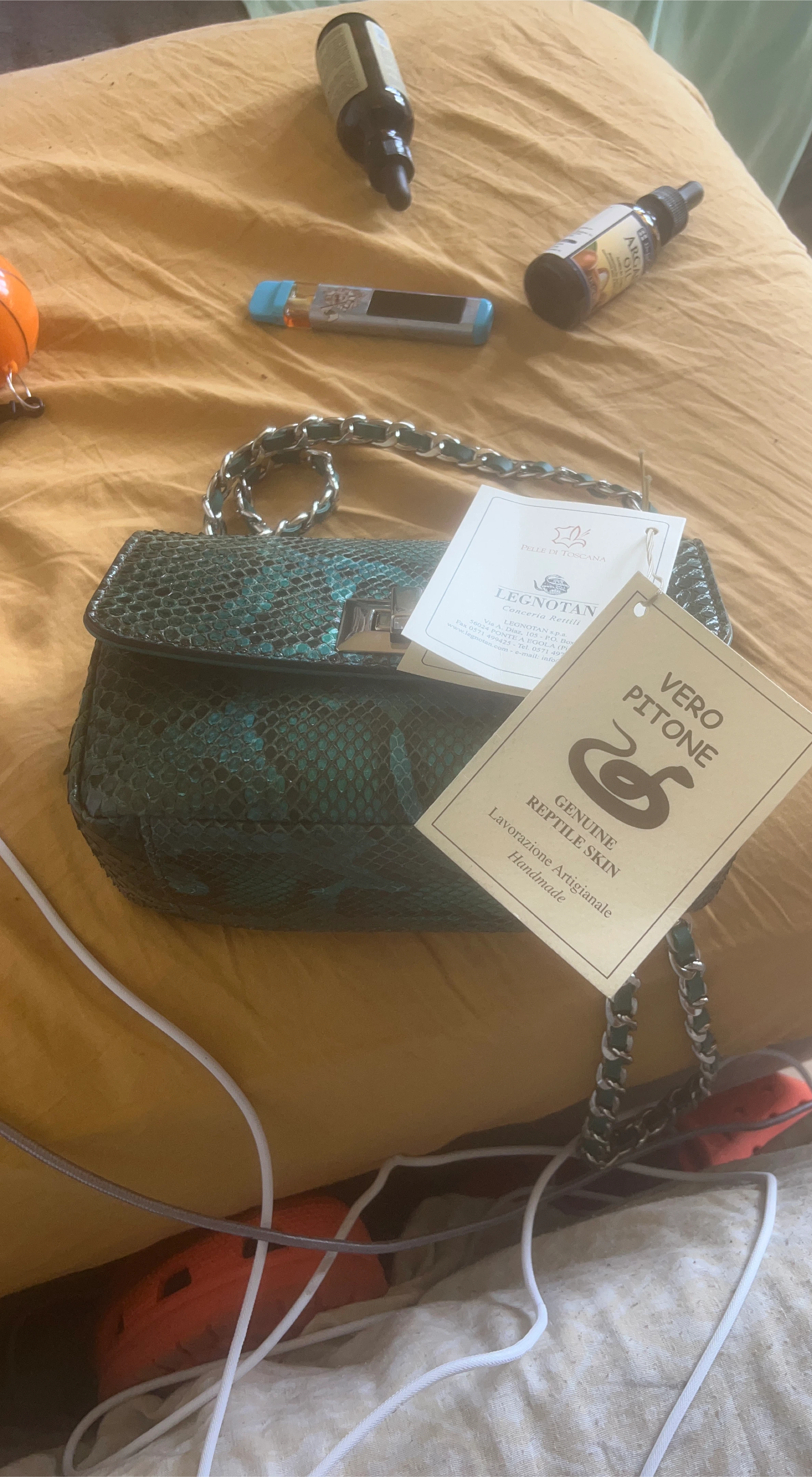 Green Genuine Reptile Skin Handmade Crossbody Bag