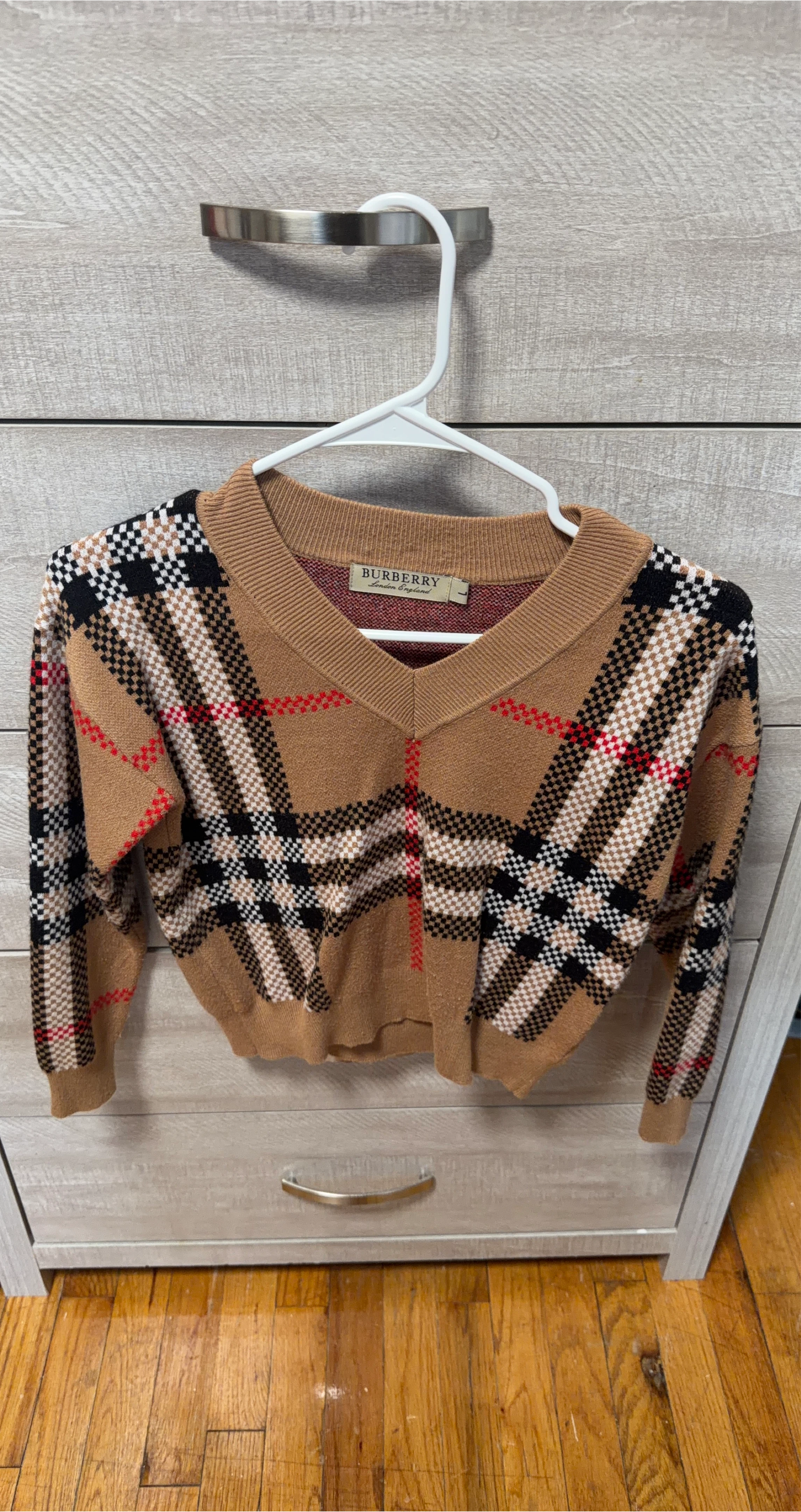 Burberry V-Neck Plaid Sweater