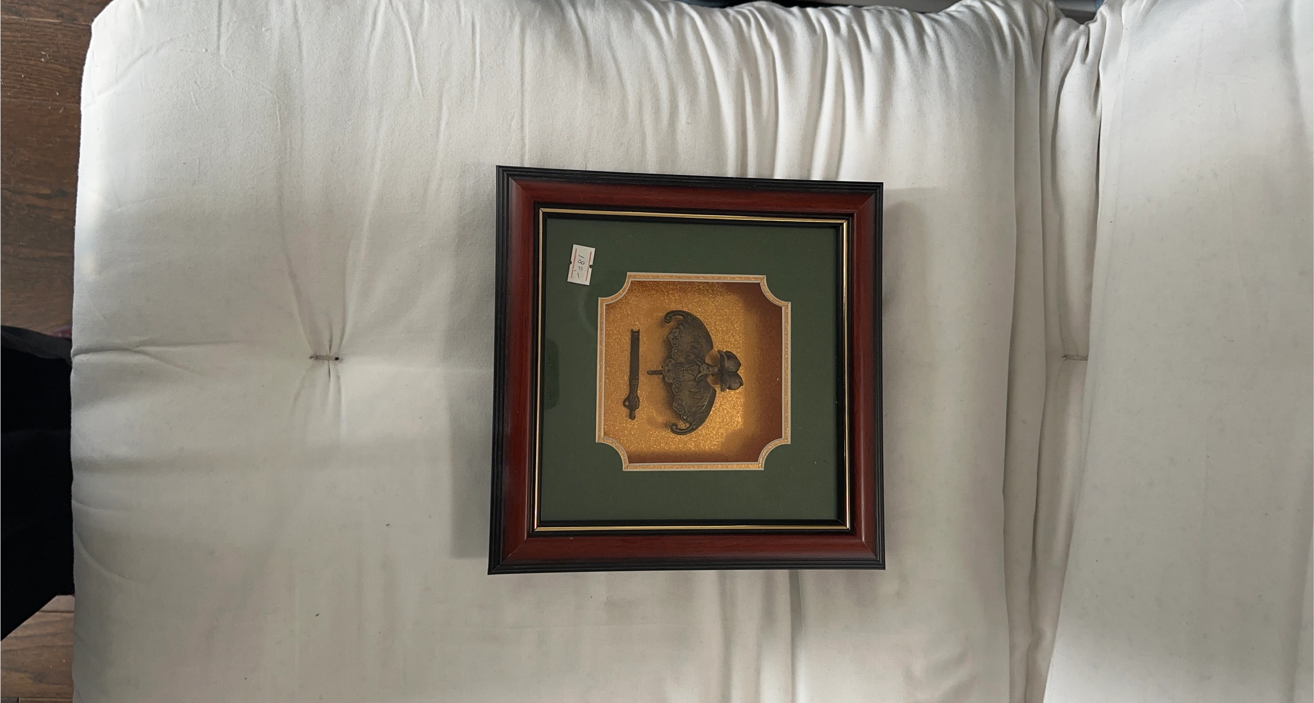 Framed Chinese Brass Elephant Figurine Art