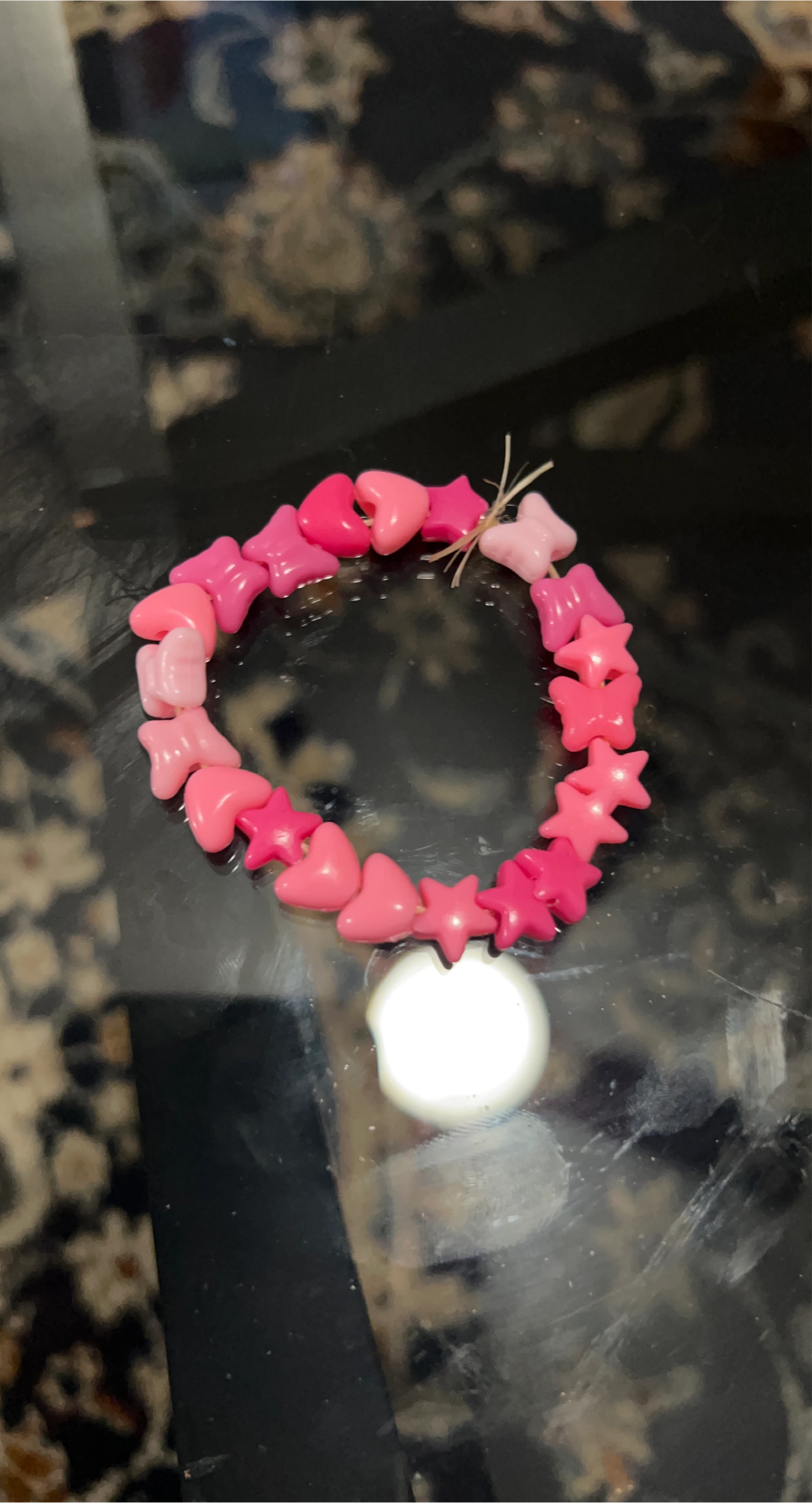 Pink Star and Heart Beaded Bracelet