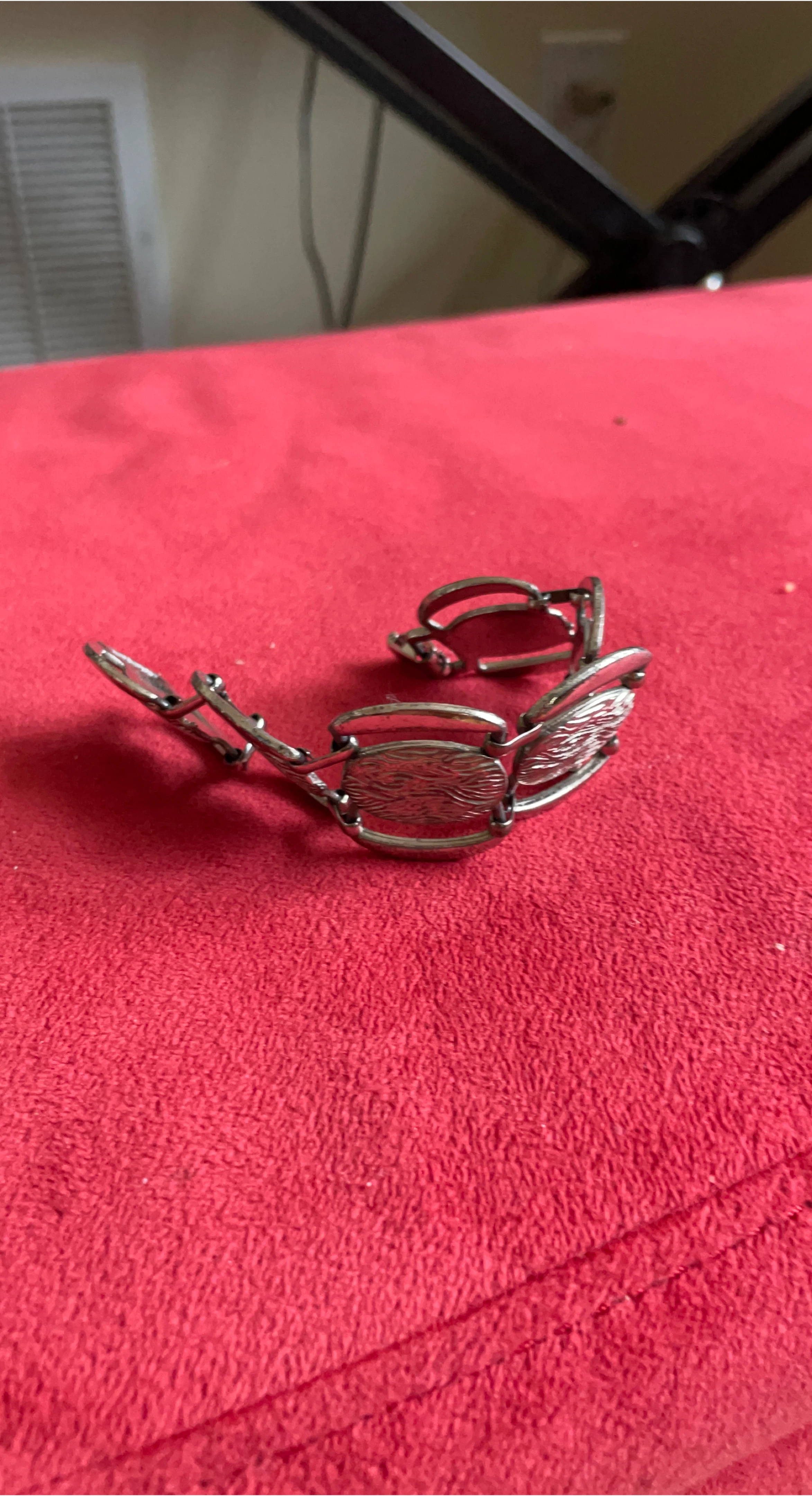 Silver-tone Link Bracelet with Oval Embossed Charms