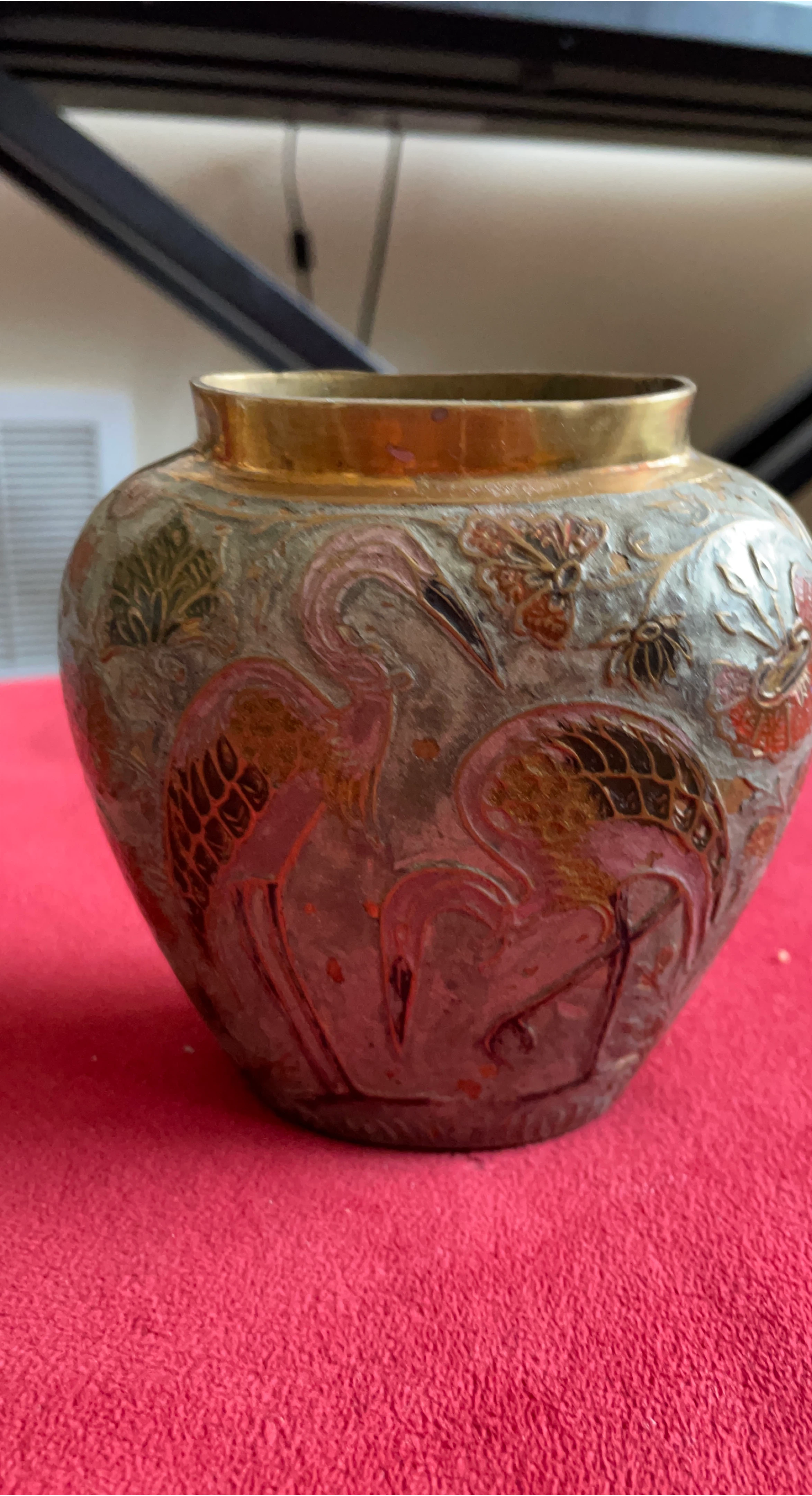 Vintage Etched Crane and Butterfly Vase