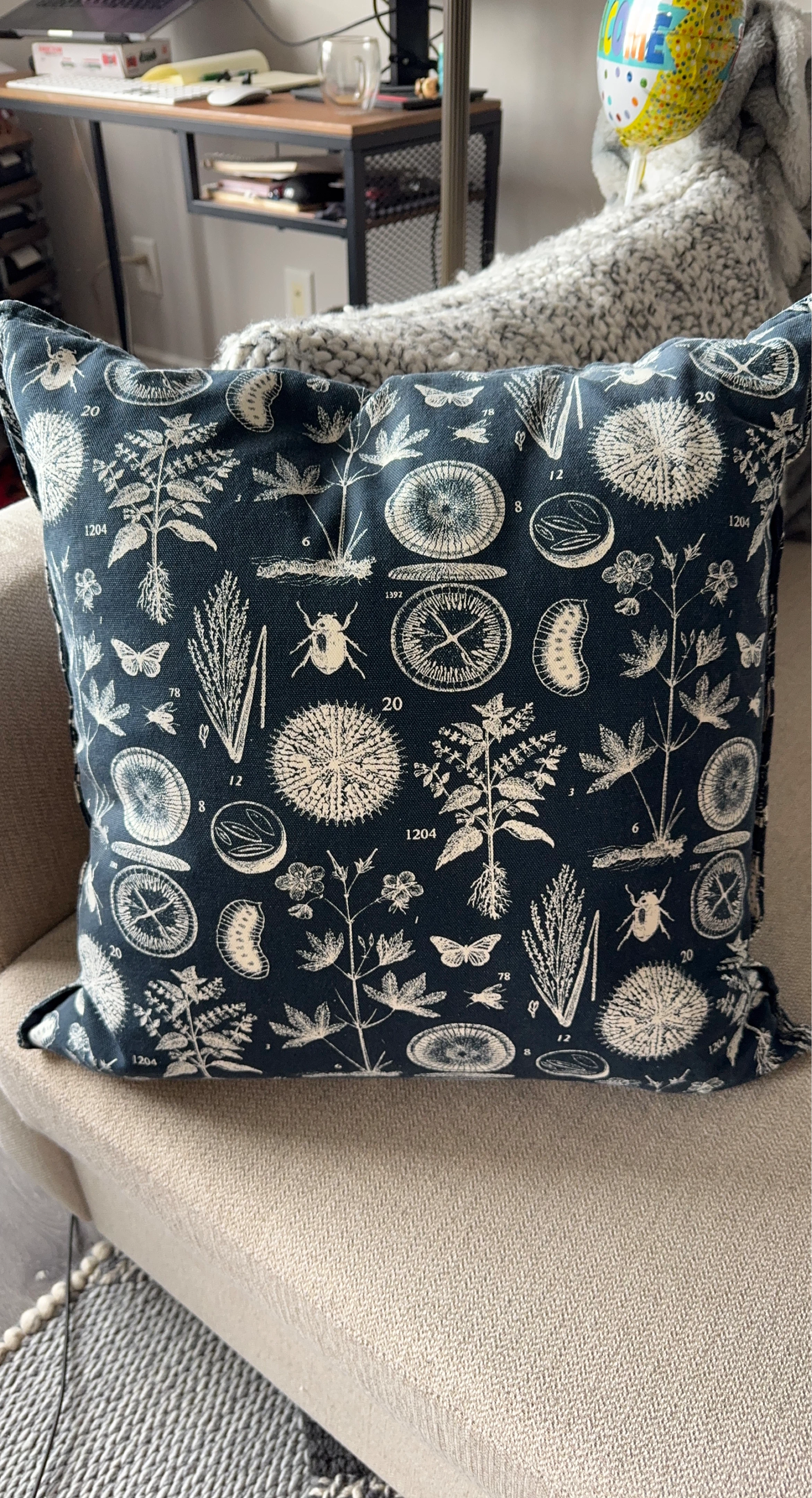 Decorative Throw Pillow - Botanical and Insect Print