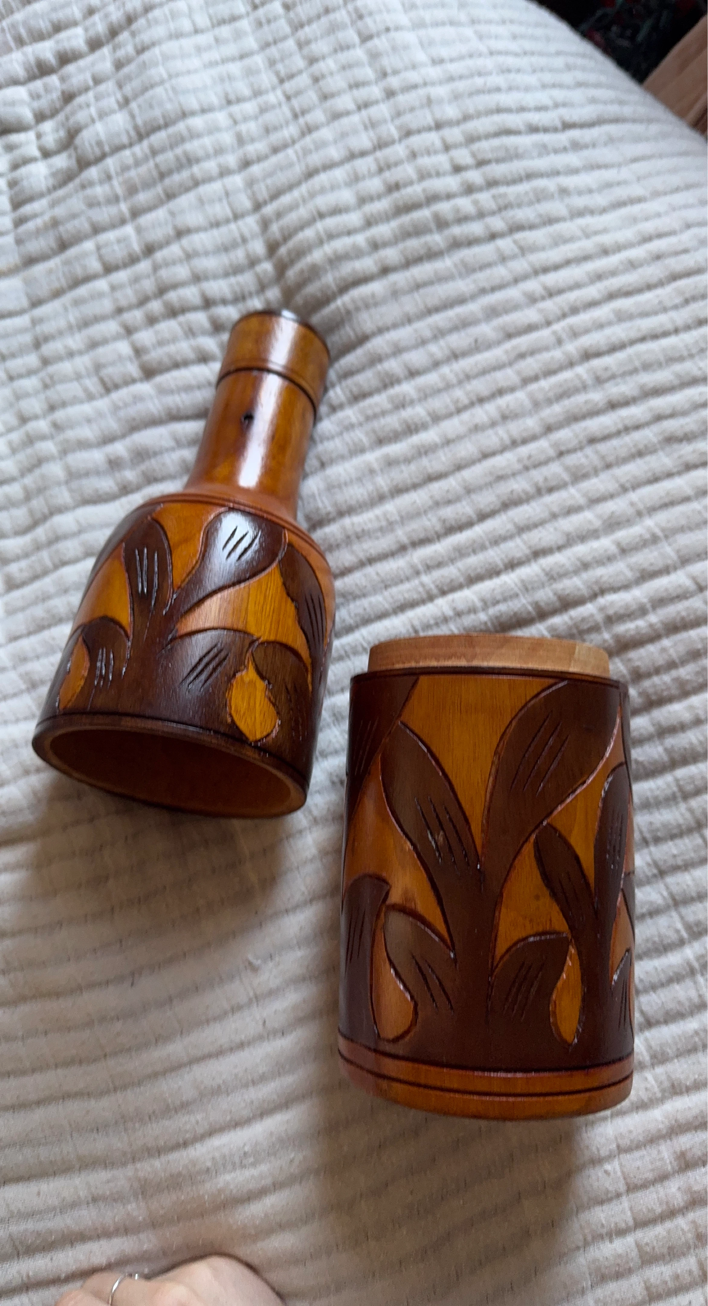 Haitian Wooden Carved Bottle Container