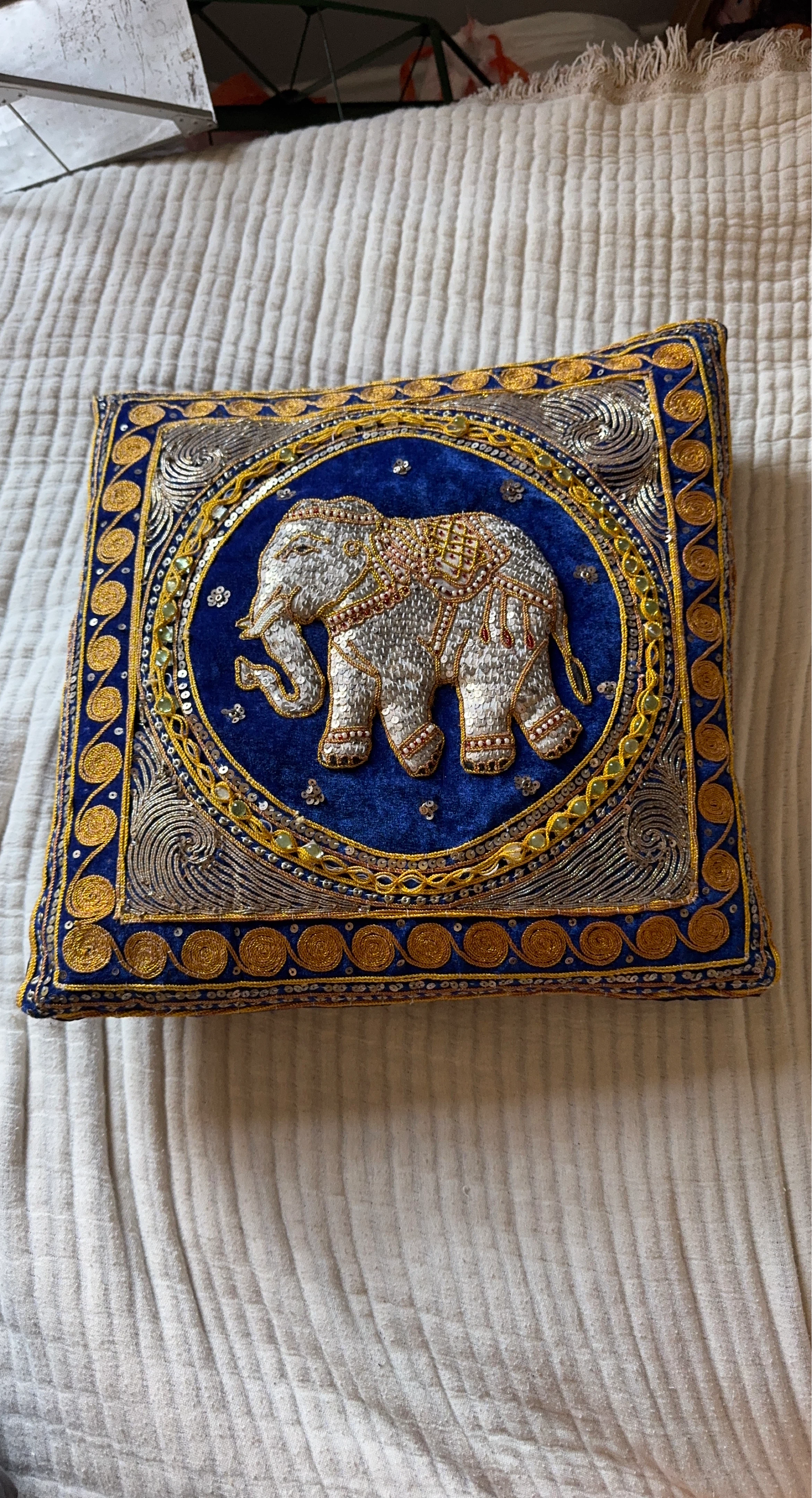 Embroidered Elephant Throw Pillow from Thailand