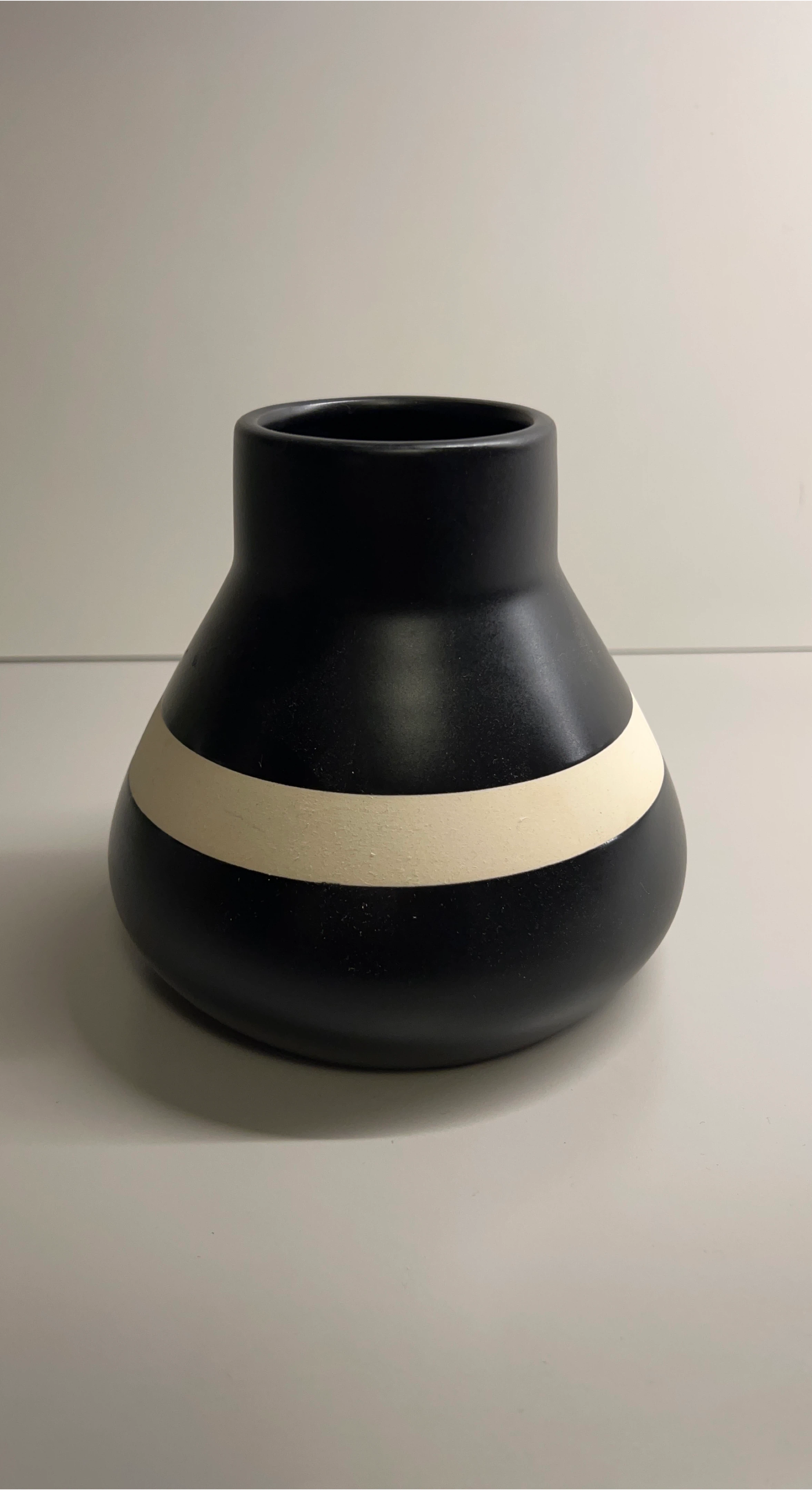 Black and Cream Striped Ceramic Vase