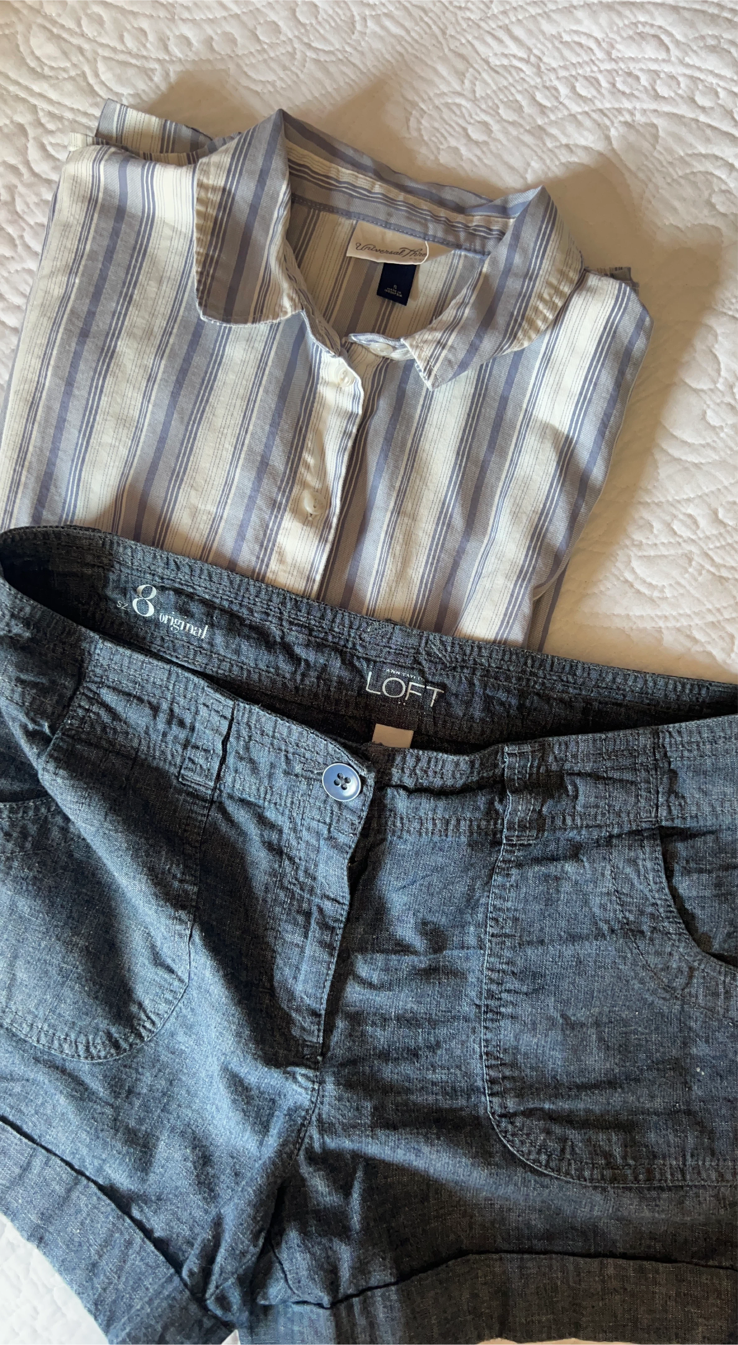 LOFT Blue Chambray Shorts & Universal Thread shirt (bundle)