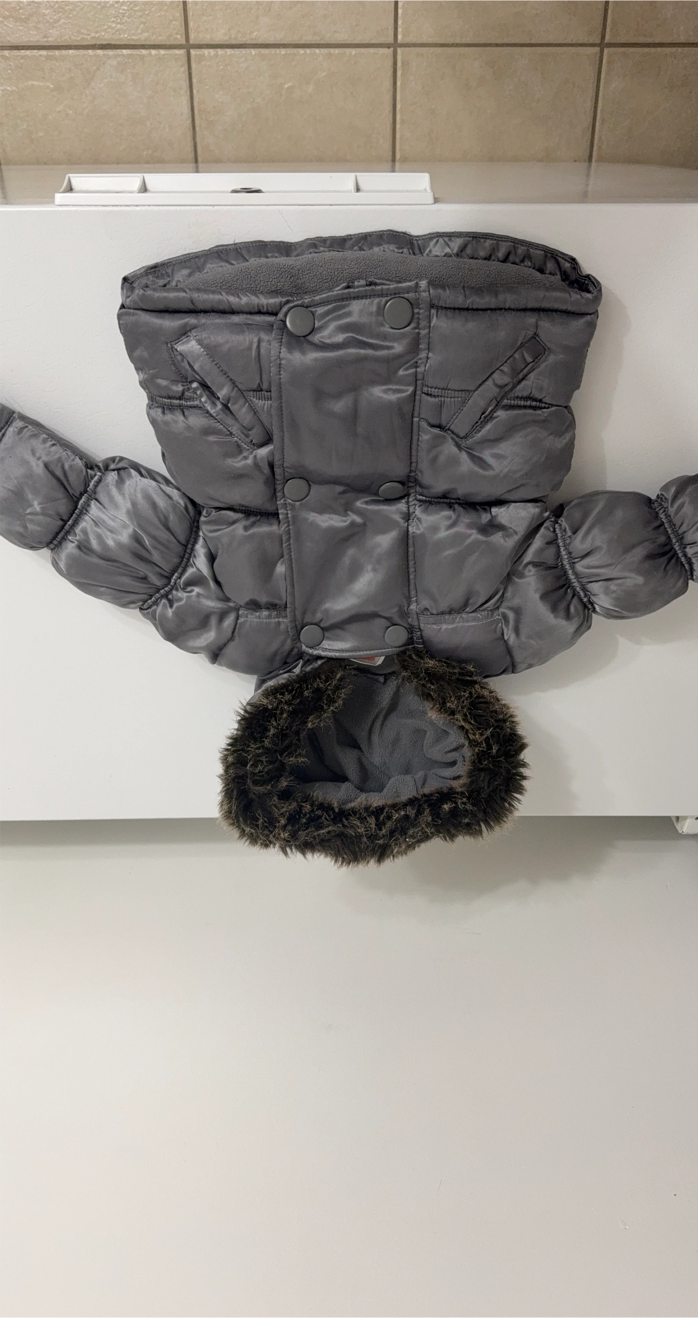 Gymboree Grey Puffer Winter Jacket with Faux Fur Hood