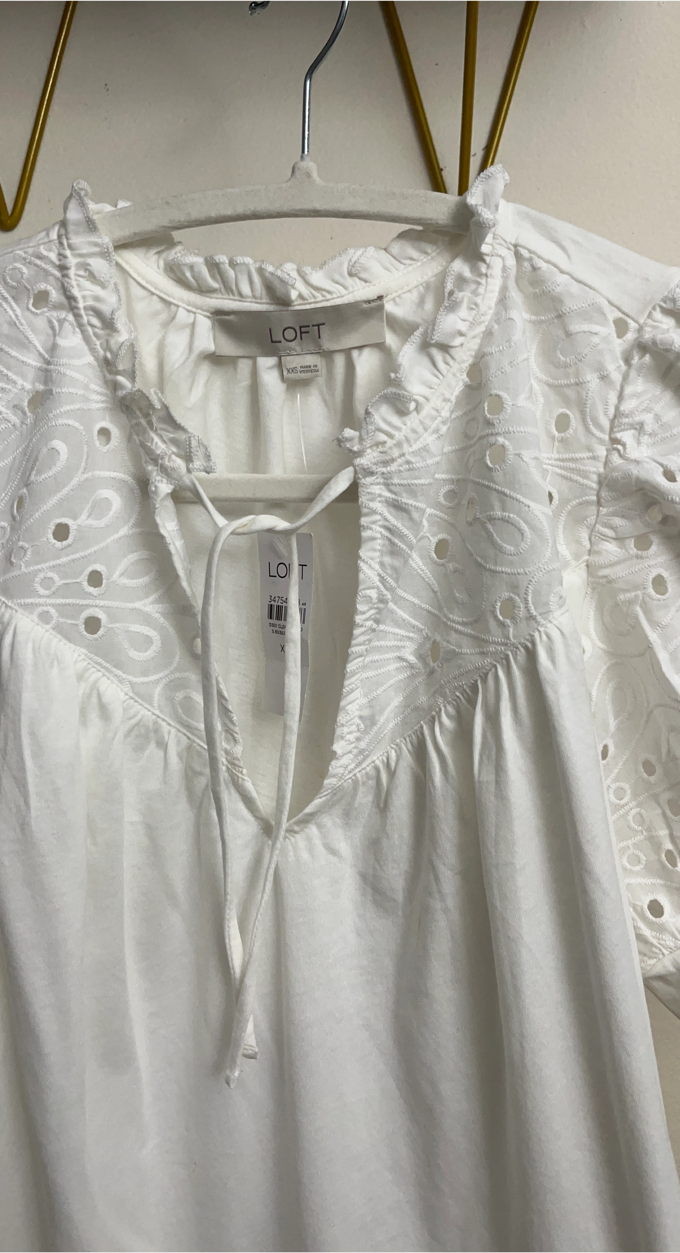 LOFT White Eyelet Embroidered Puff Sleeve Blouse XXS