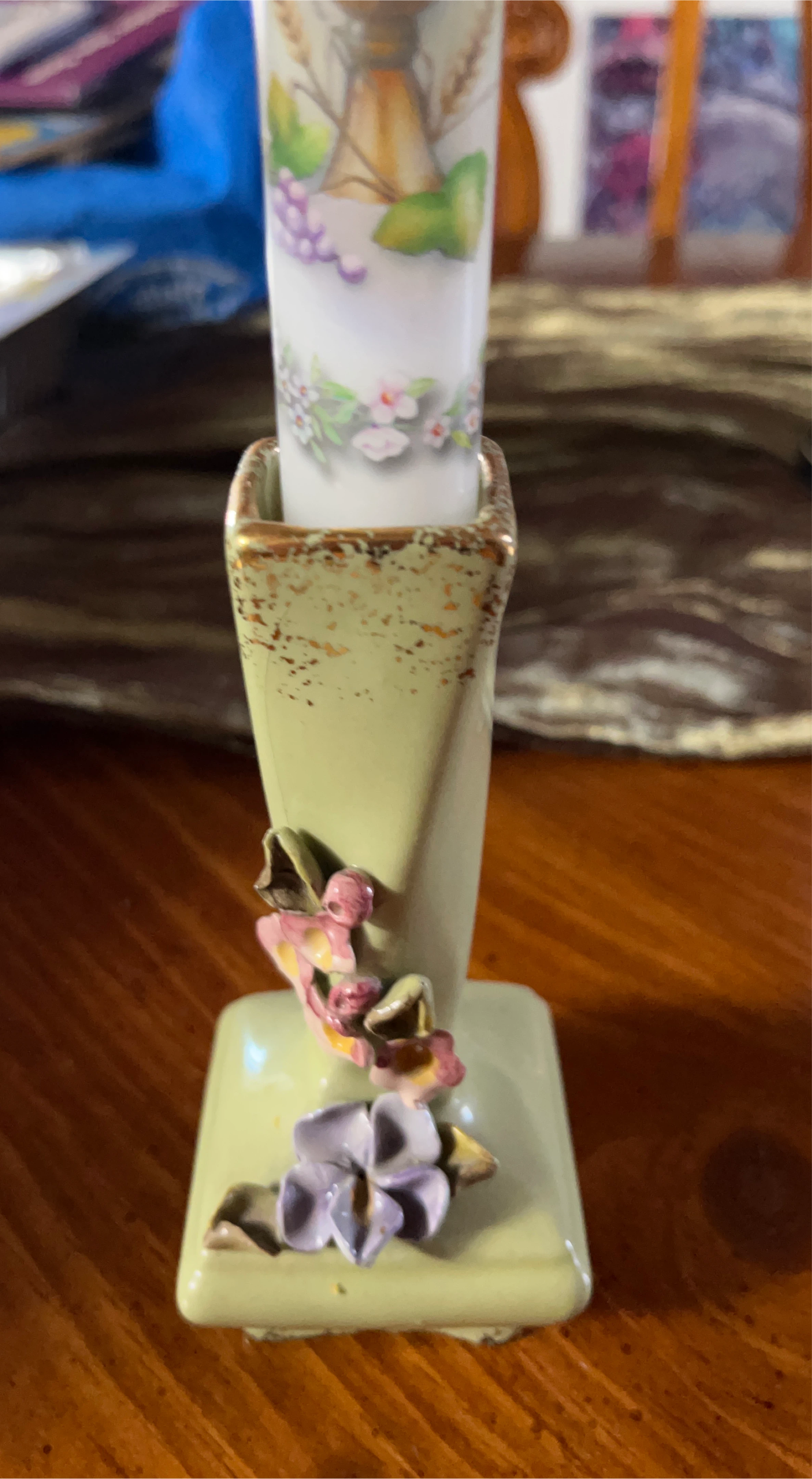 Vintage Ceramic Bud Vase with Floral Design