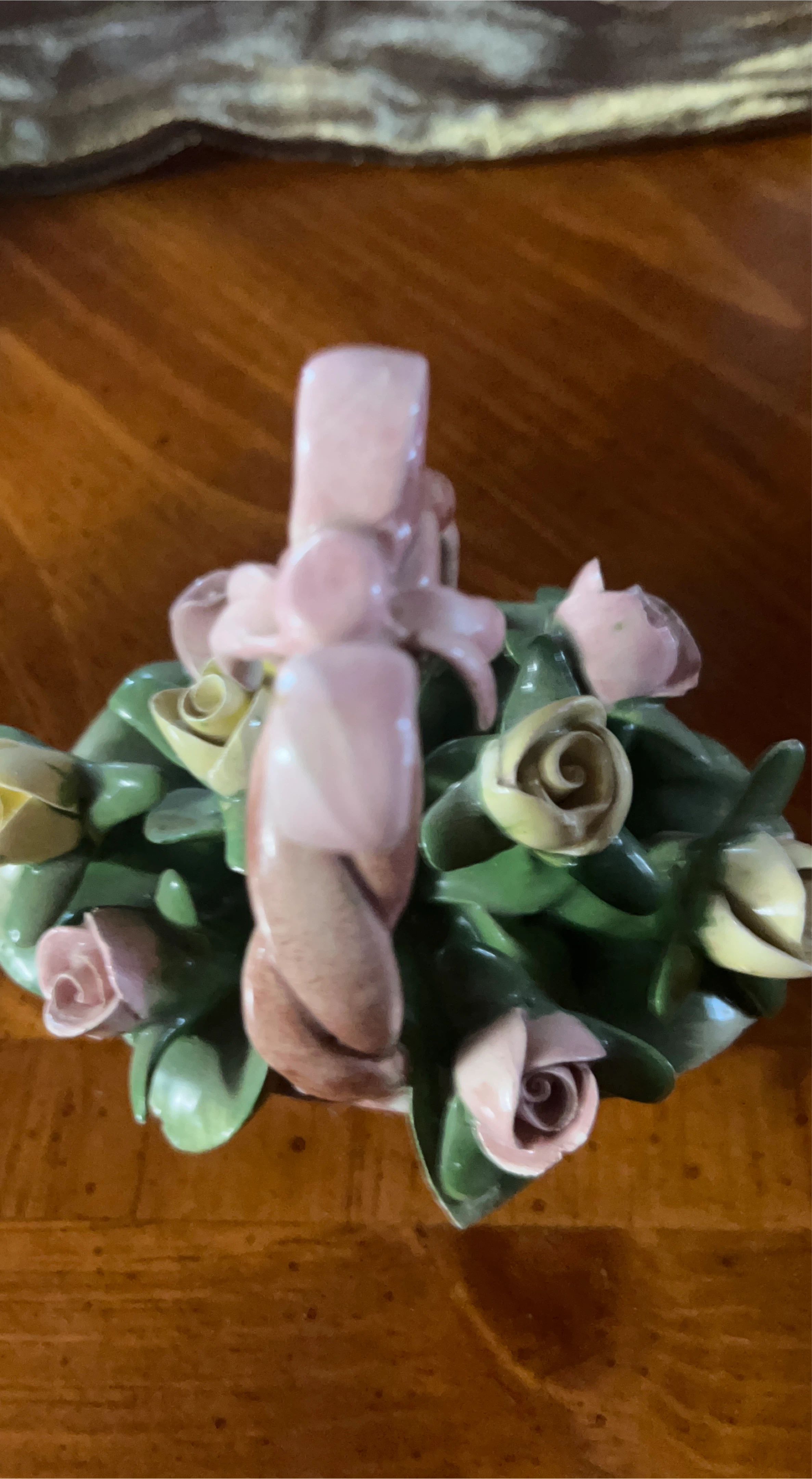 Ceramic Basket with Roses and Bow Figurine
