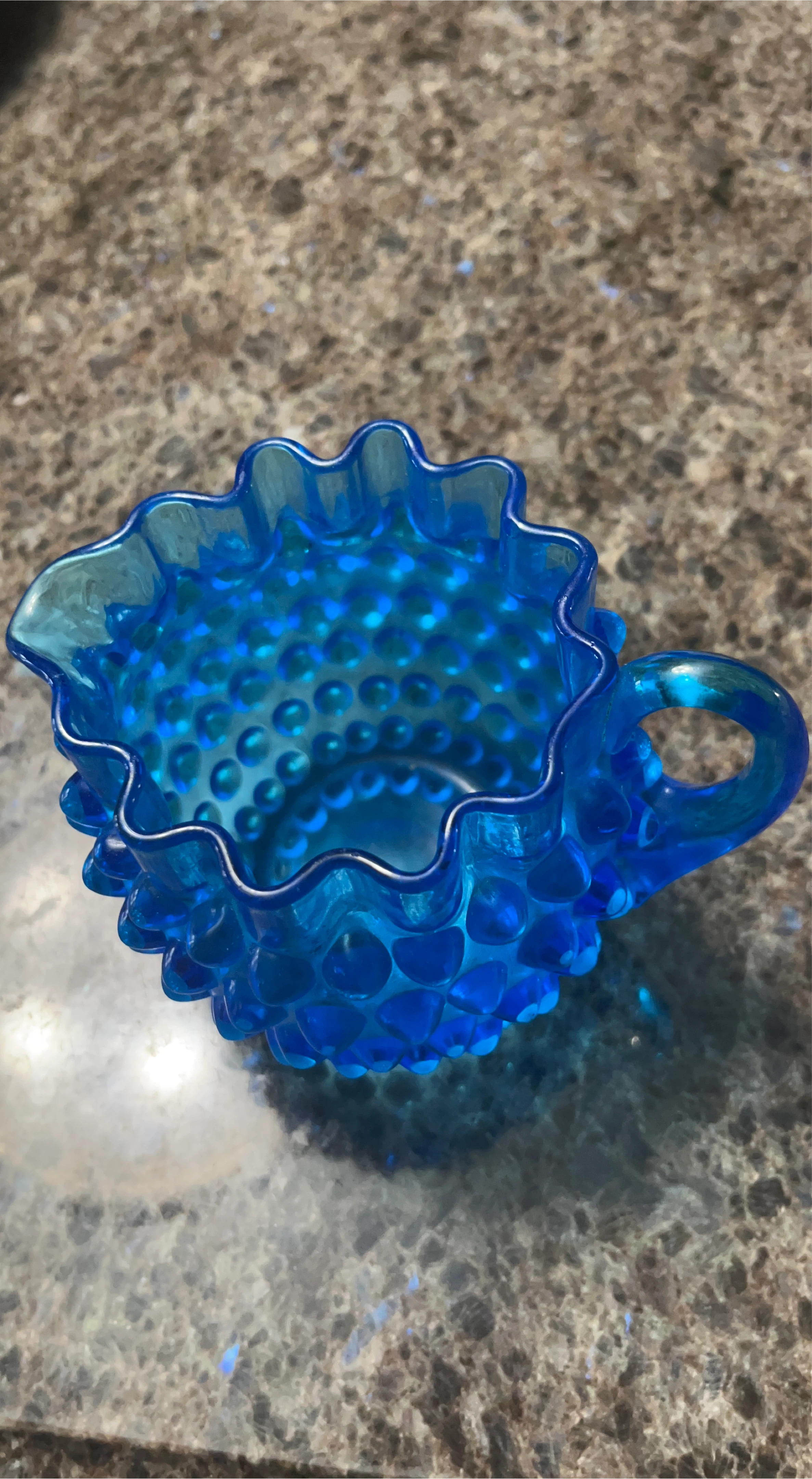 Blue Hobnail Glass Pitcher Creamer