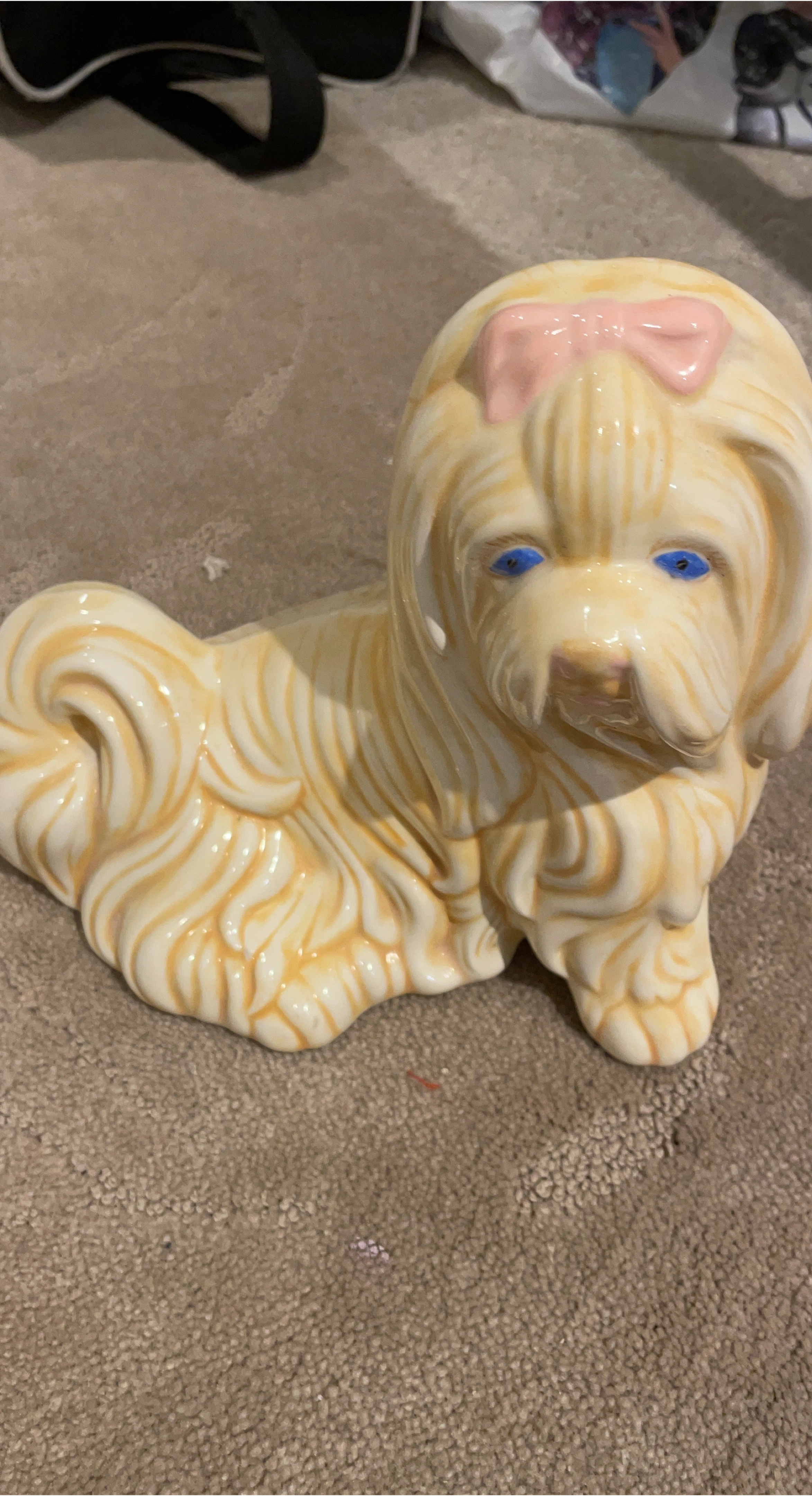 Ceramic Dog Figurine with Pink Bow