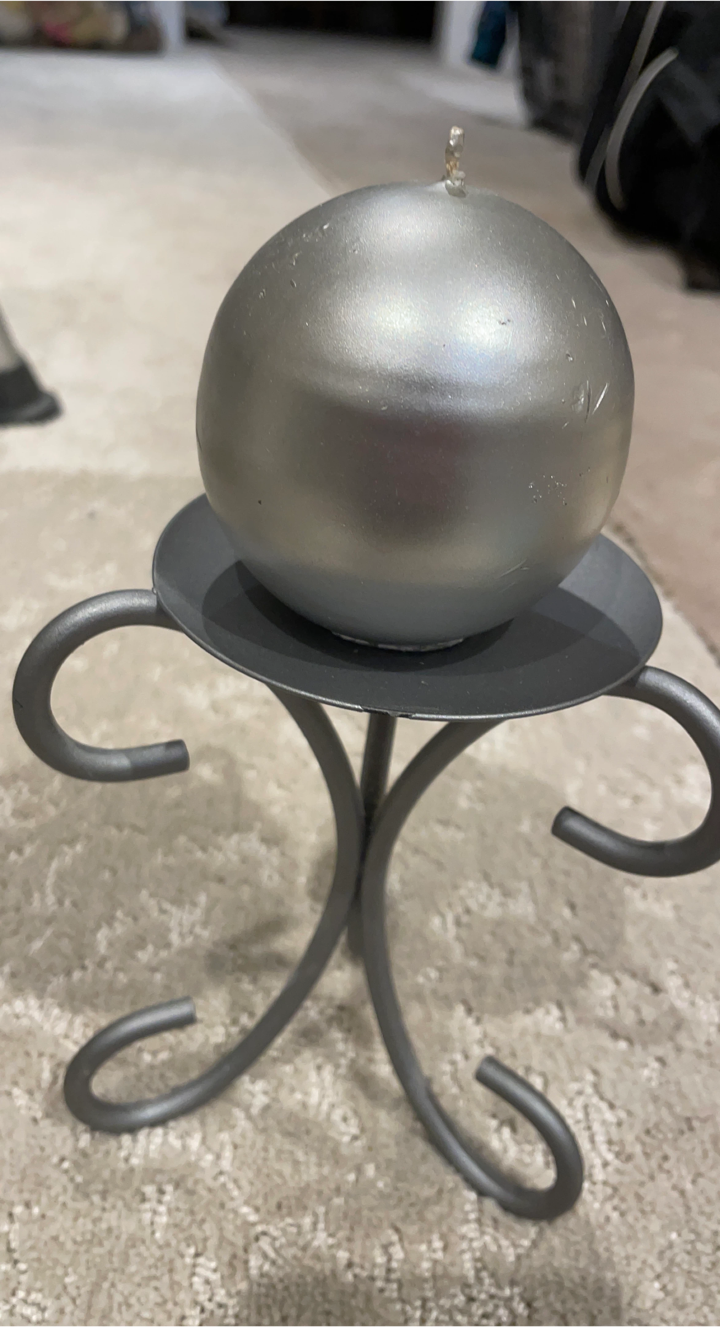 Silver Sphere Candle on Decorative Stand
