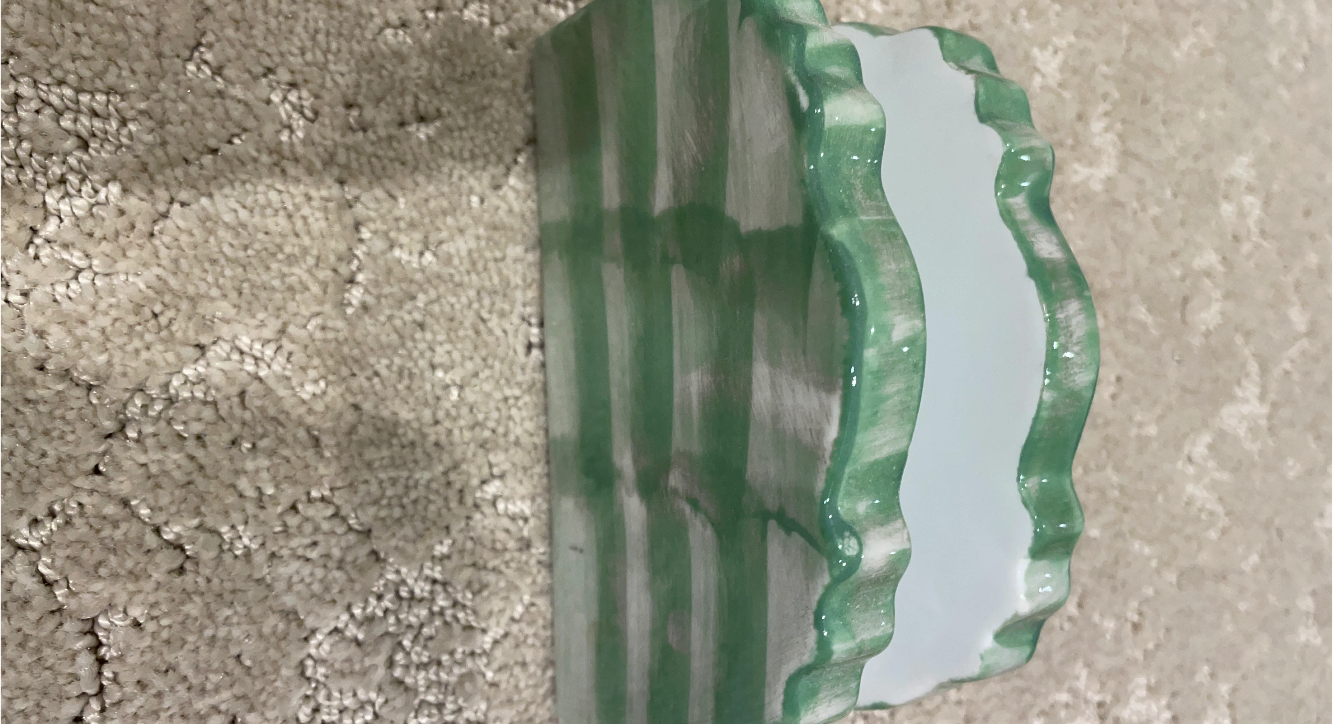Green and White Striped Ceramic Napkin Holder