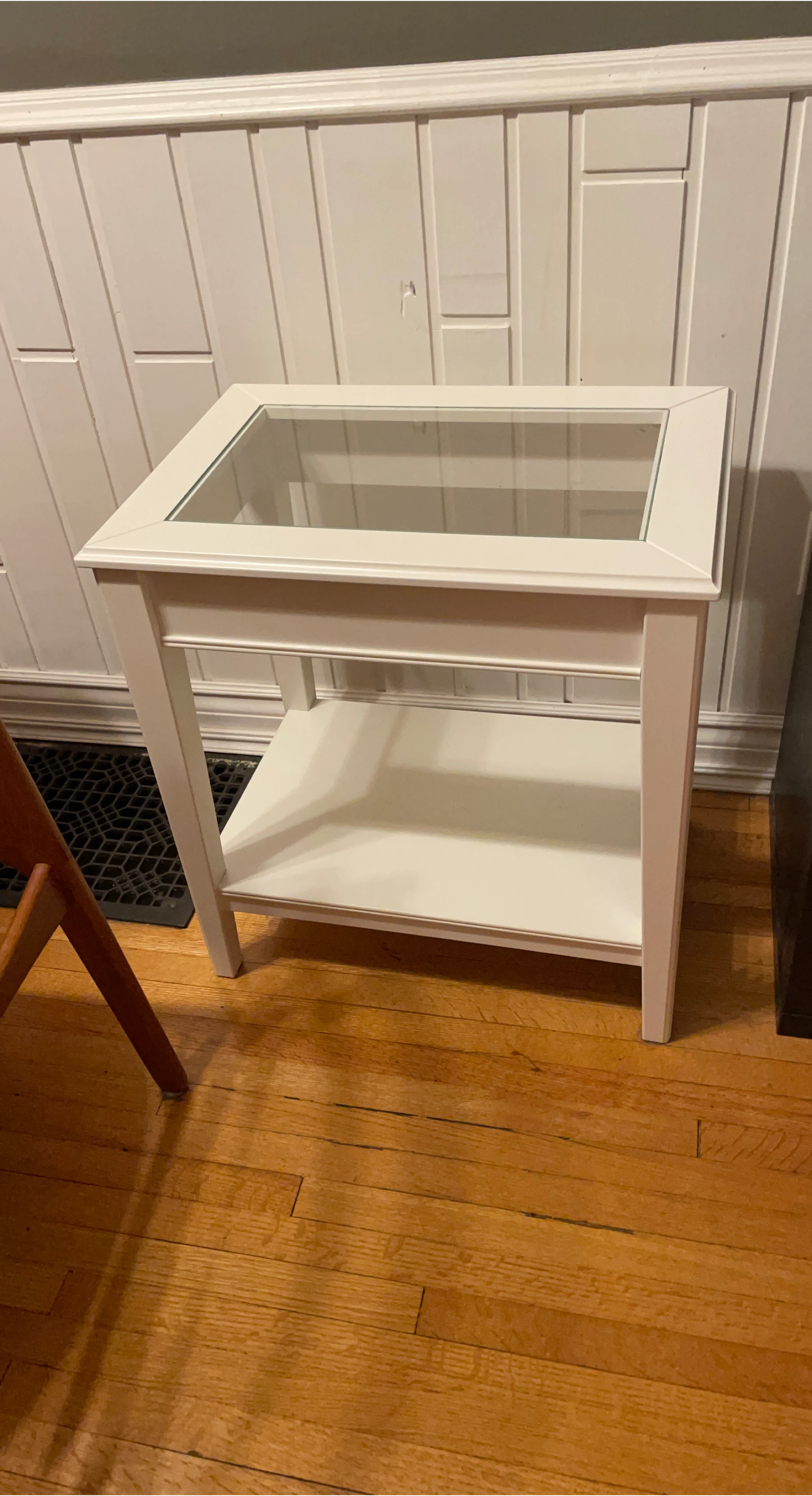 2 White End Tables with Glass Tops