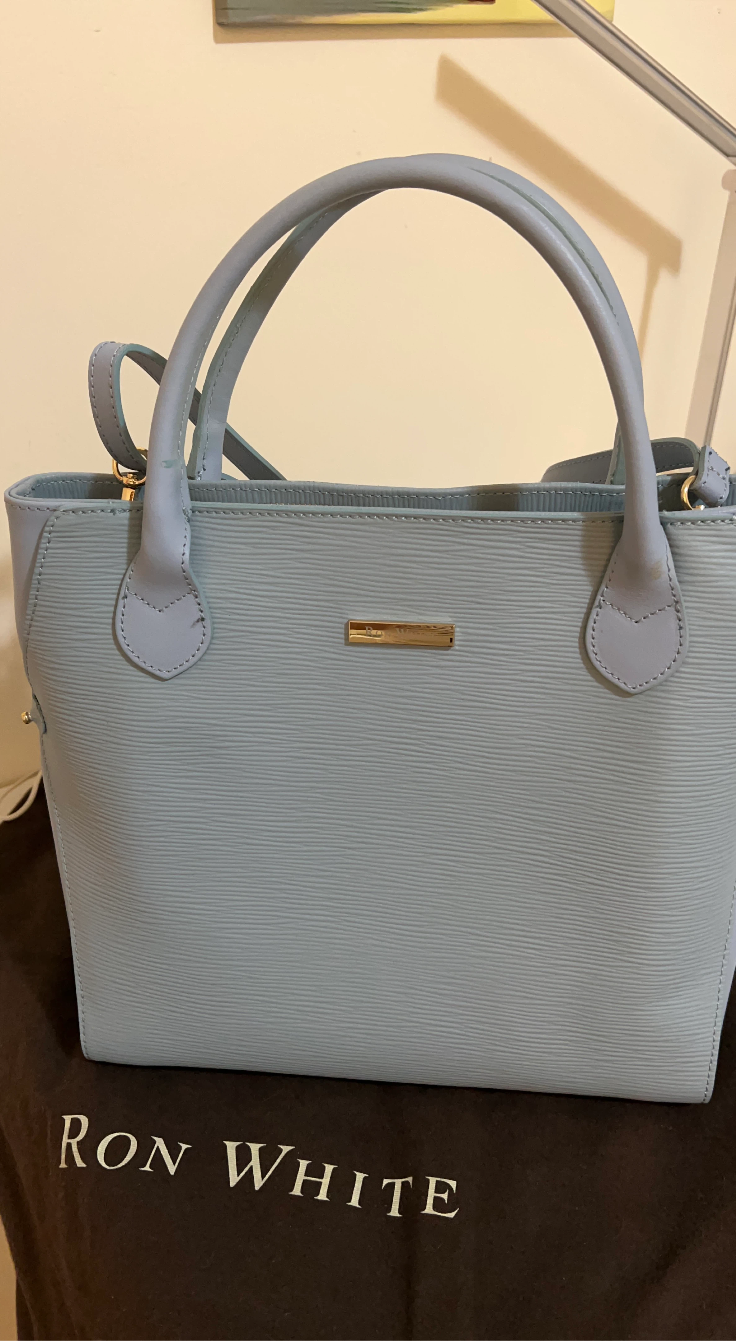 Ron White Light Blue Leather Handbag