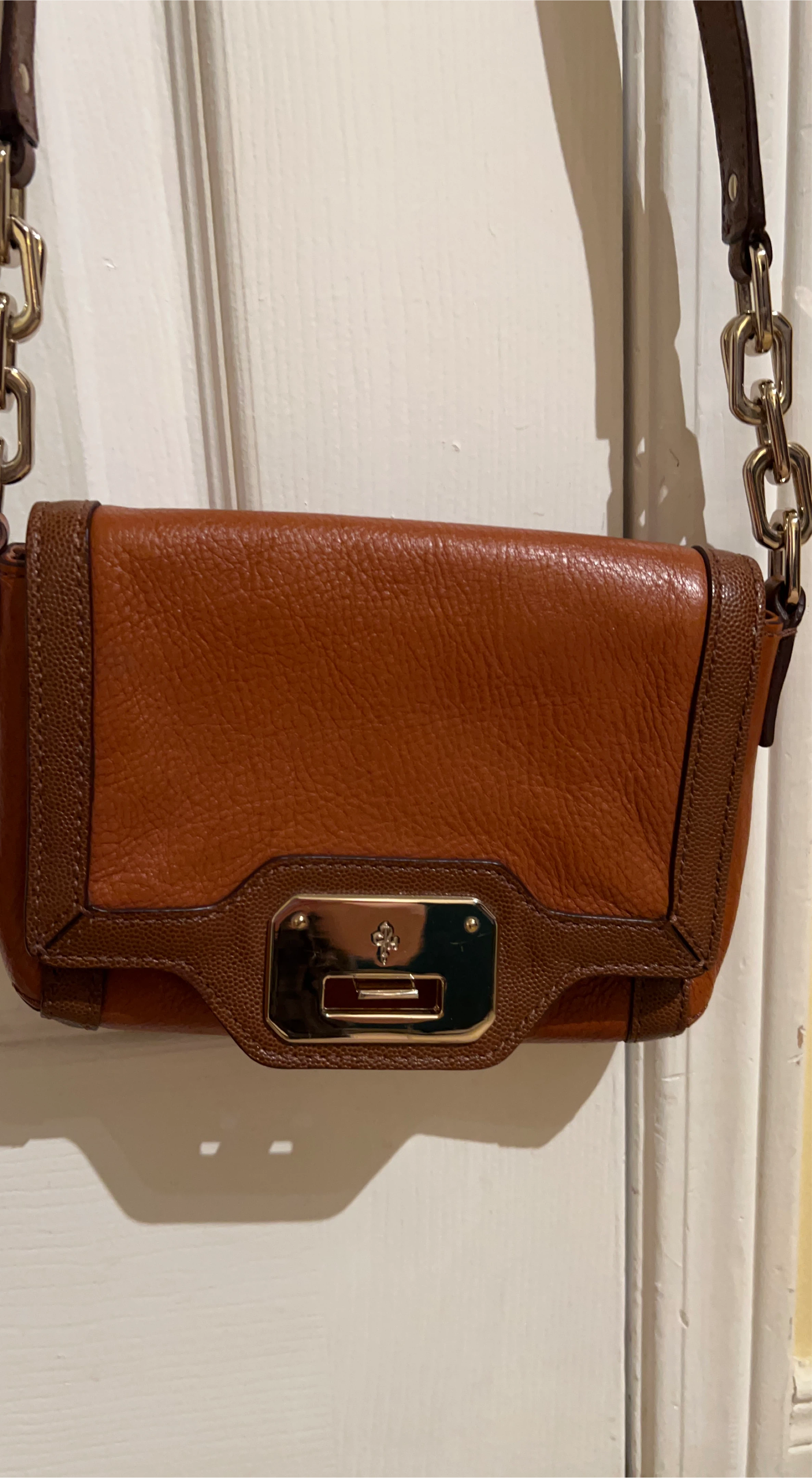 Cole Haan Brown Leather Crossbody Bag with Chain Strap