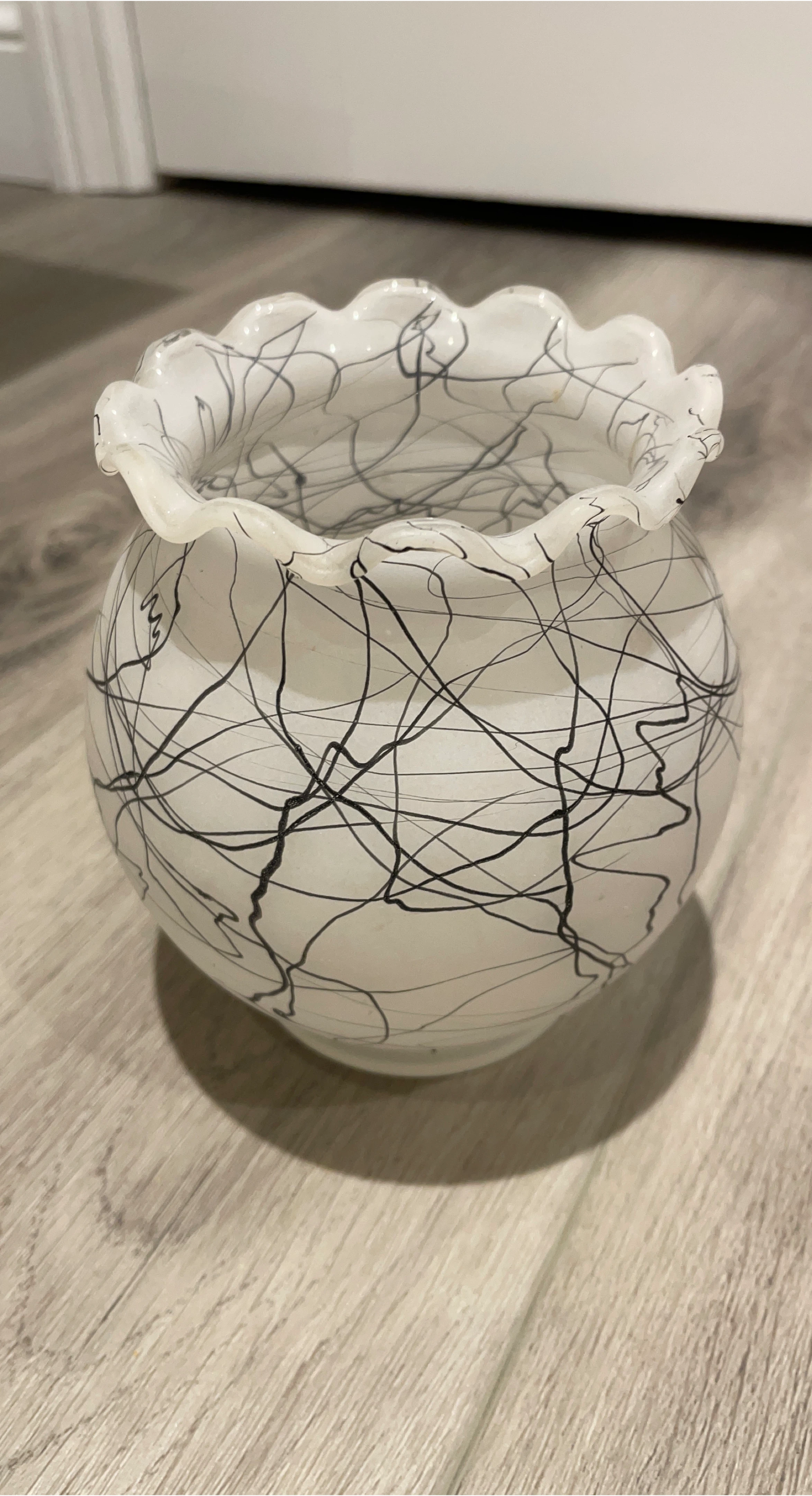 Decorative Glass Vase with Scalloped Rim