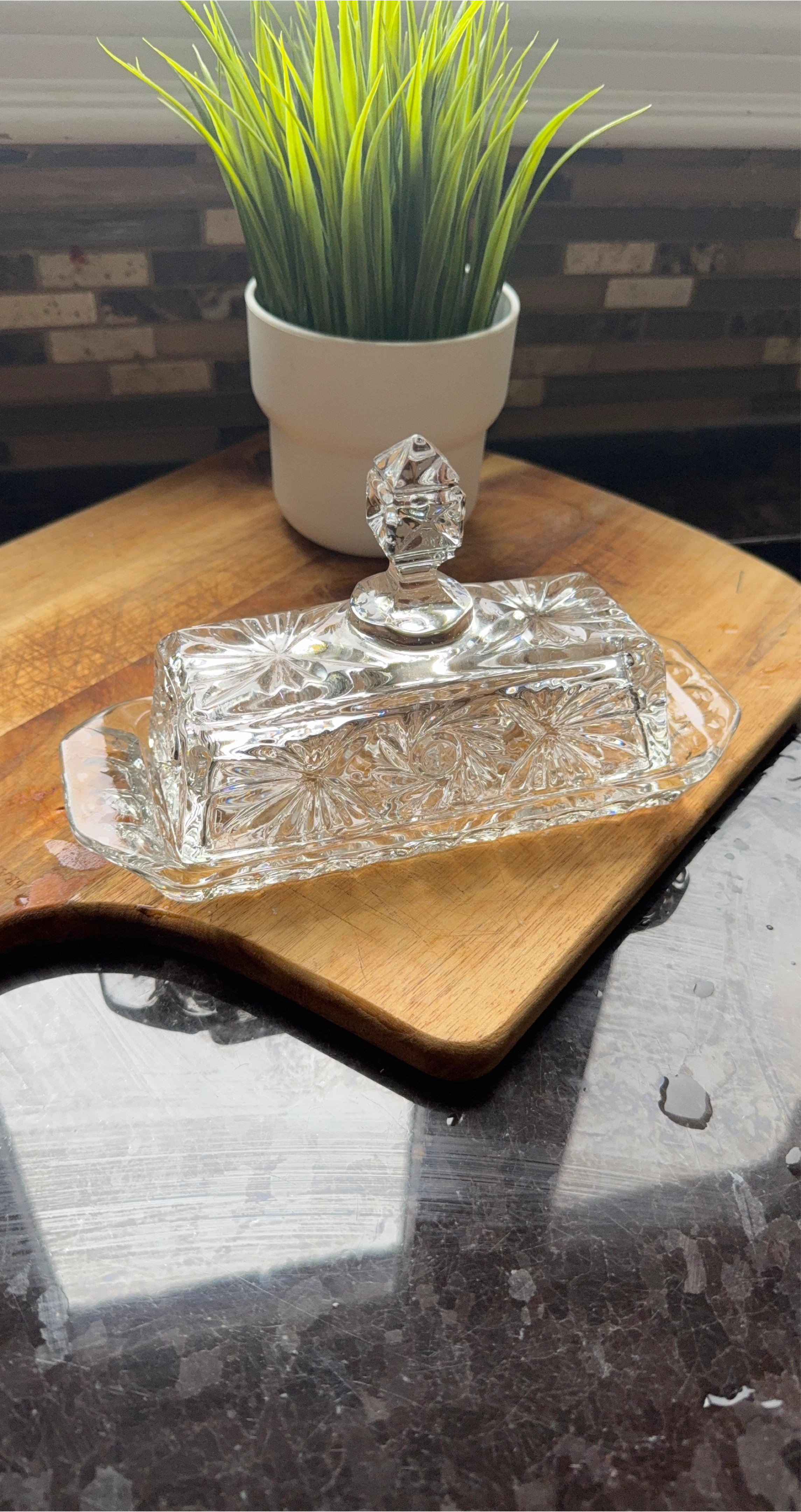 Clear Glass Butter Dish with Lid