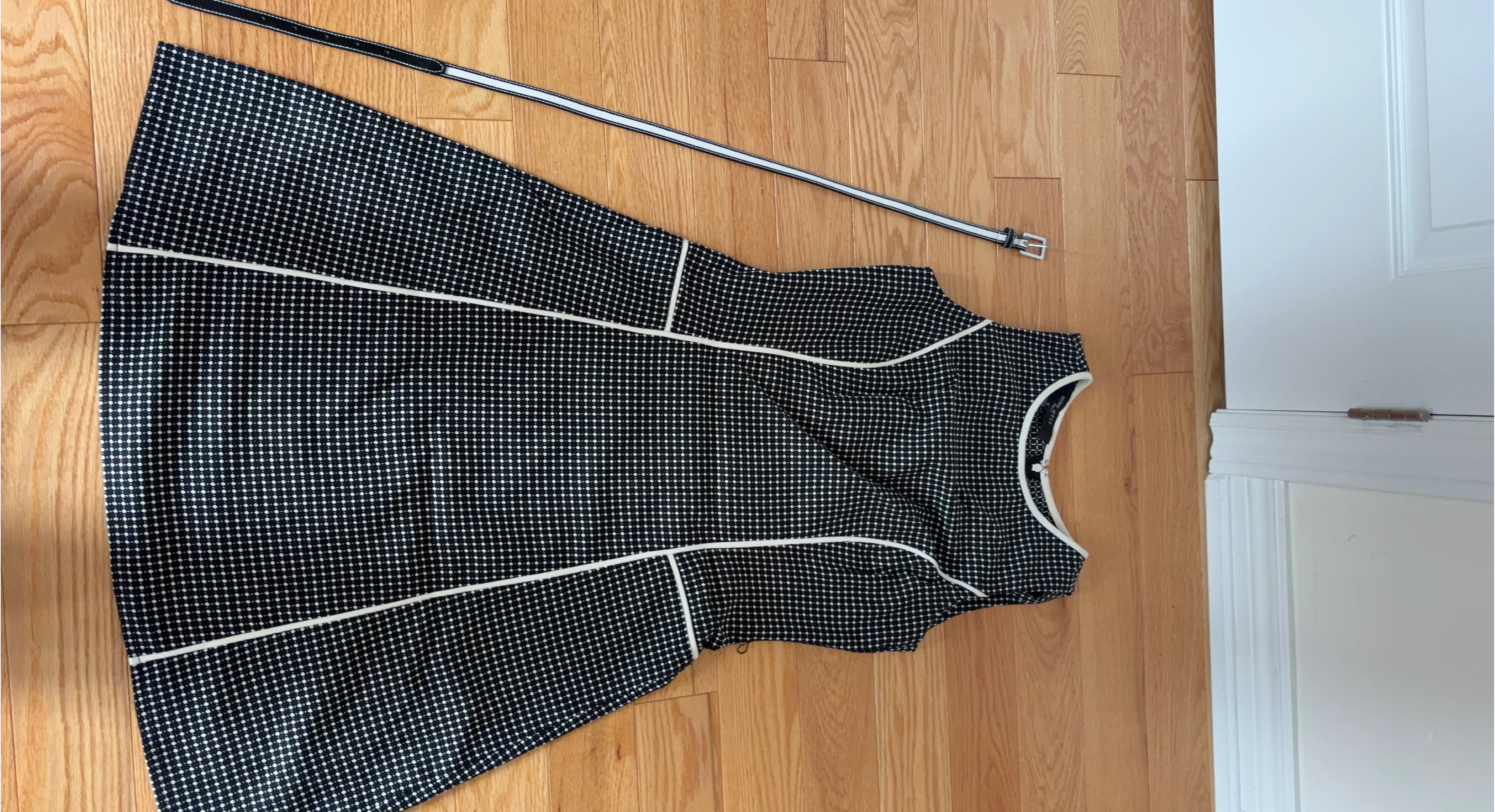 Nine West Black & White Polka Dot Dress with Belt