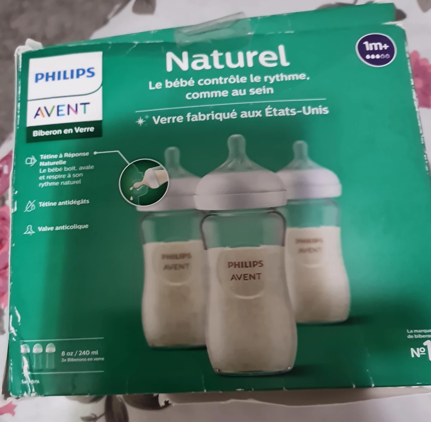 Philips Avent Natural Glass Baby Bottles - 3-Pack - 8 oz/240 ml