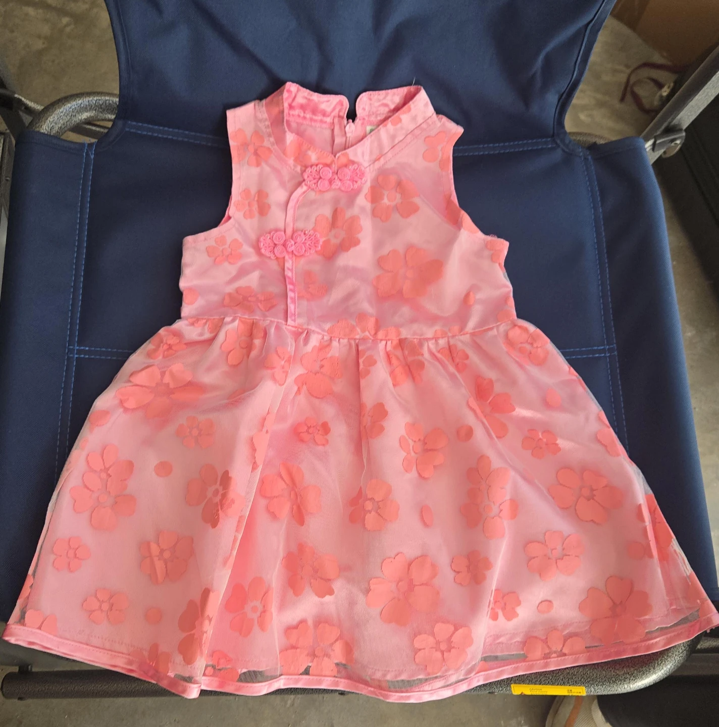 Pink Floral Dress with Mandarin Collar