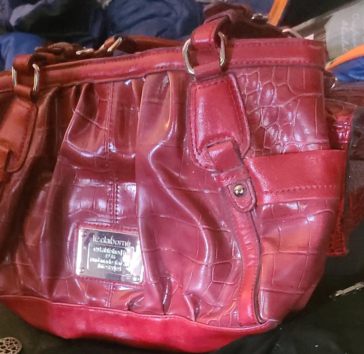 Liz Claiborne Red Croc Embossed Satchel Handbag
