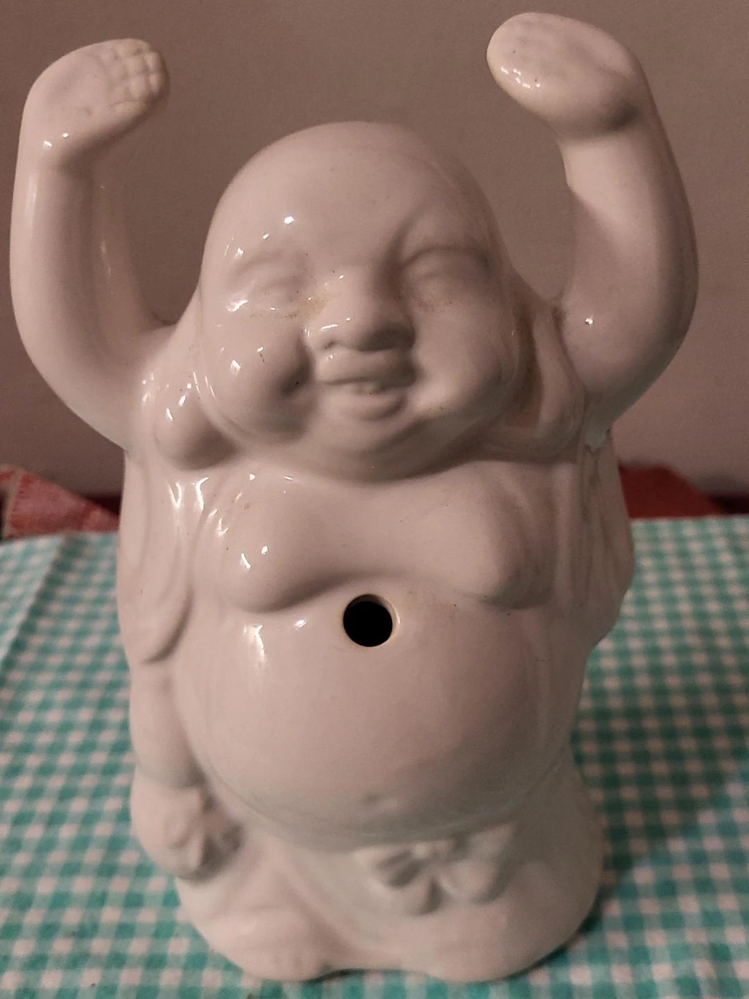 White Ceramic Laughing Buddha  Tiki Mug Figurine