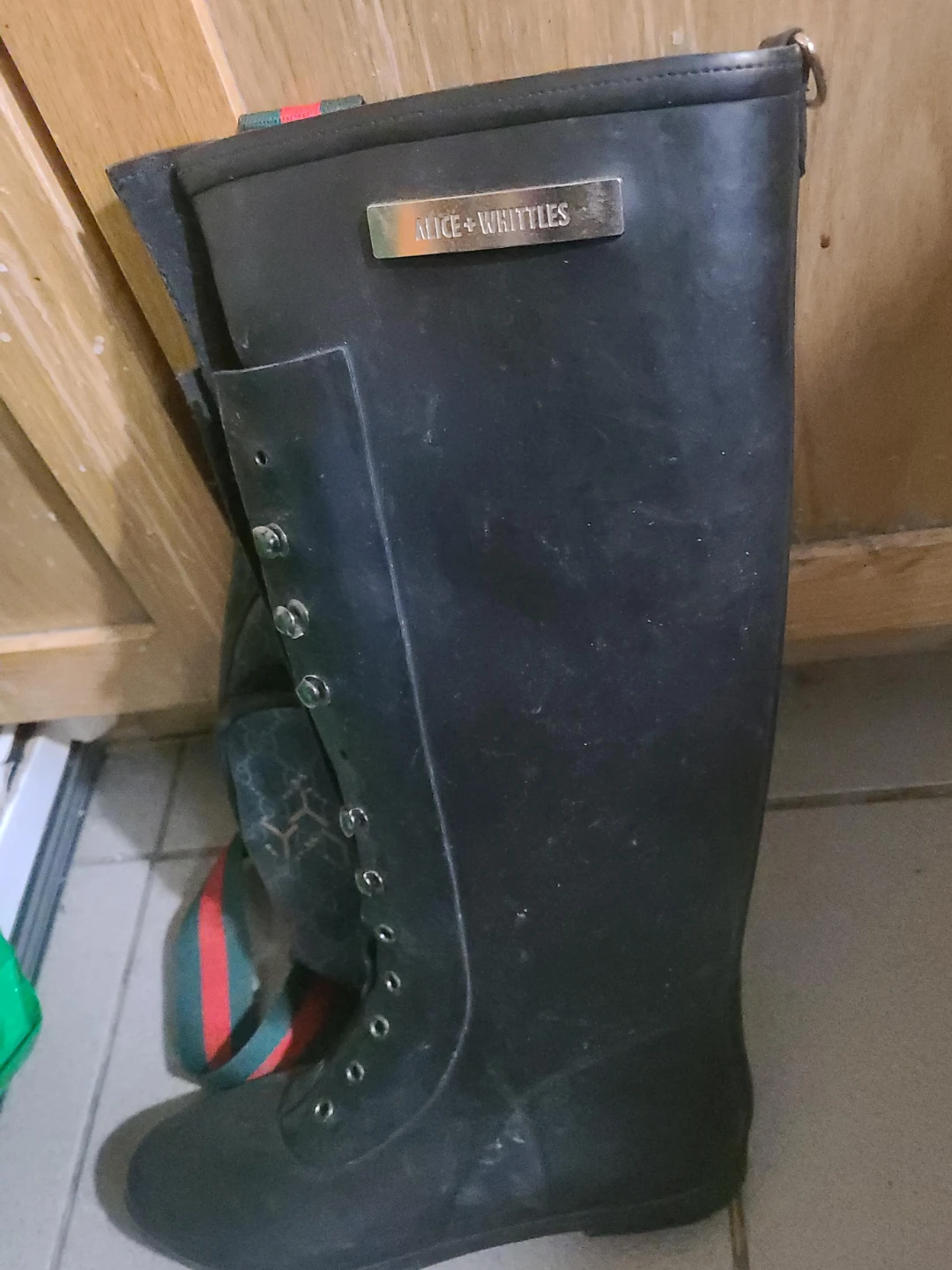 Alice + Whittles Black Rubber Lace-Up Boots
