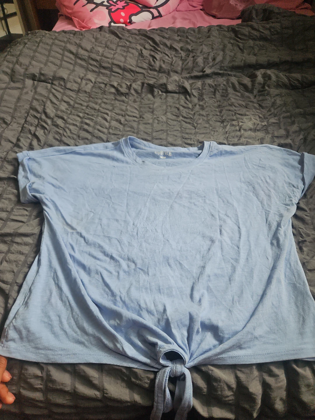 MyStyle Light Blue Tie-Front T-Shirt Size M