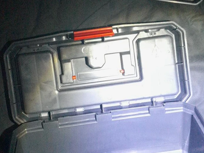 Grey Plastic Storage Toolbox with Red Latch