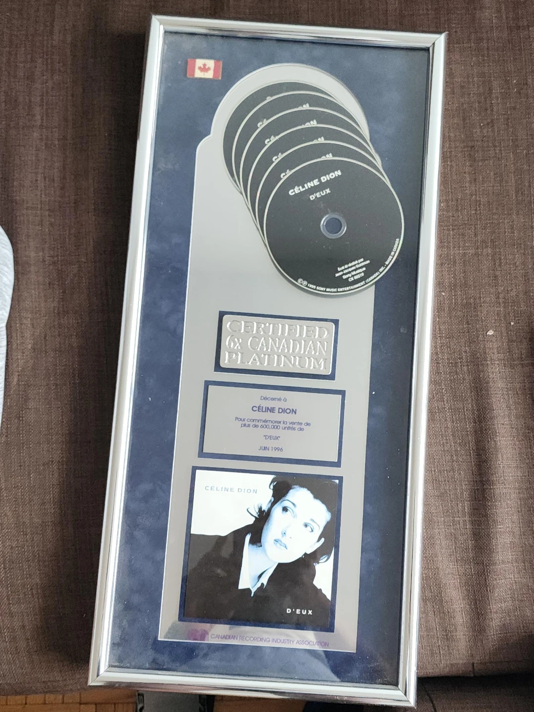 Celine Dion D'eux Certified 6x Canadian Platinum Award