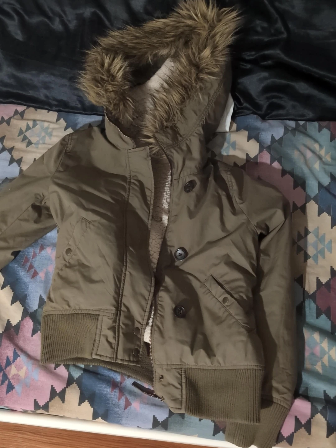 Khaki Fur Hooded Bomber Jacket