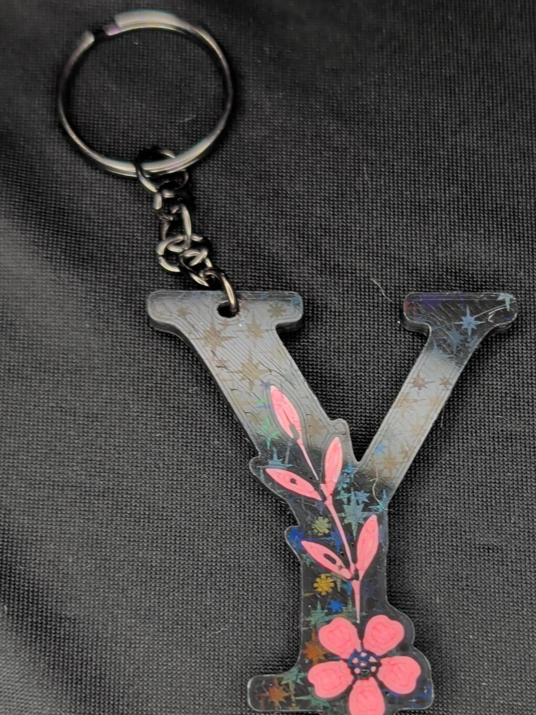 Letter Y Keychain with Floral Design