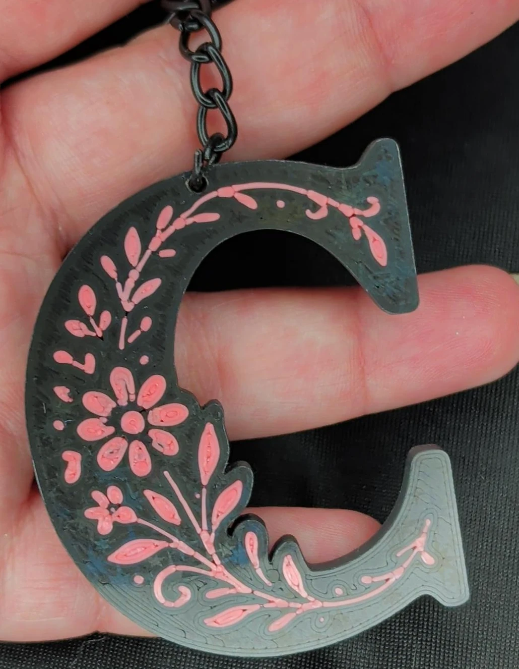 Letter C Keychain with Floral Design