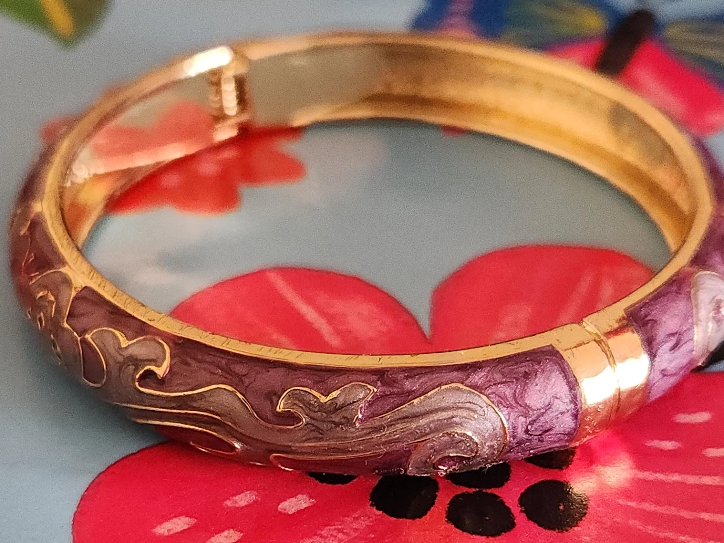 Purple and Gold Enamel Bangle Bracelet