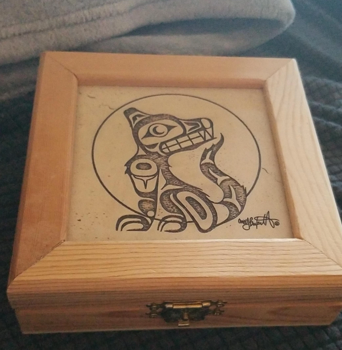 Wooden Keepsake Box with Indigenous Art