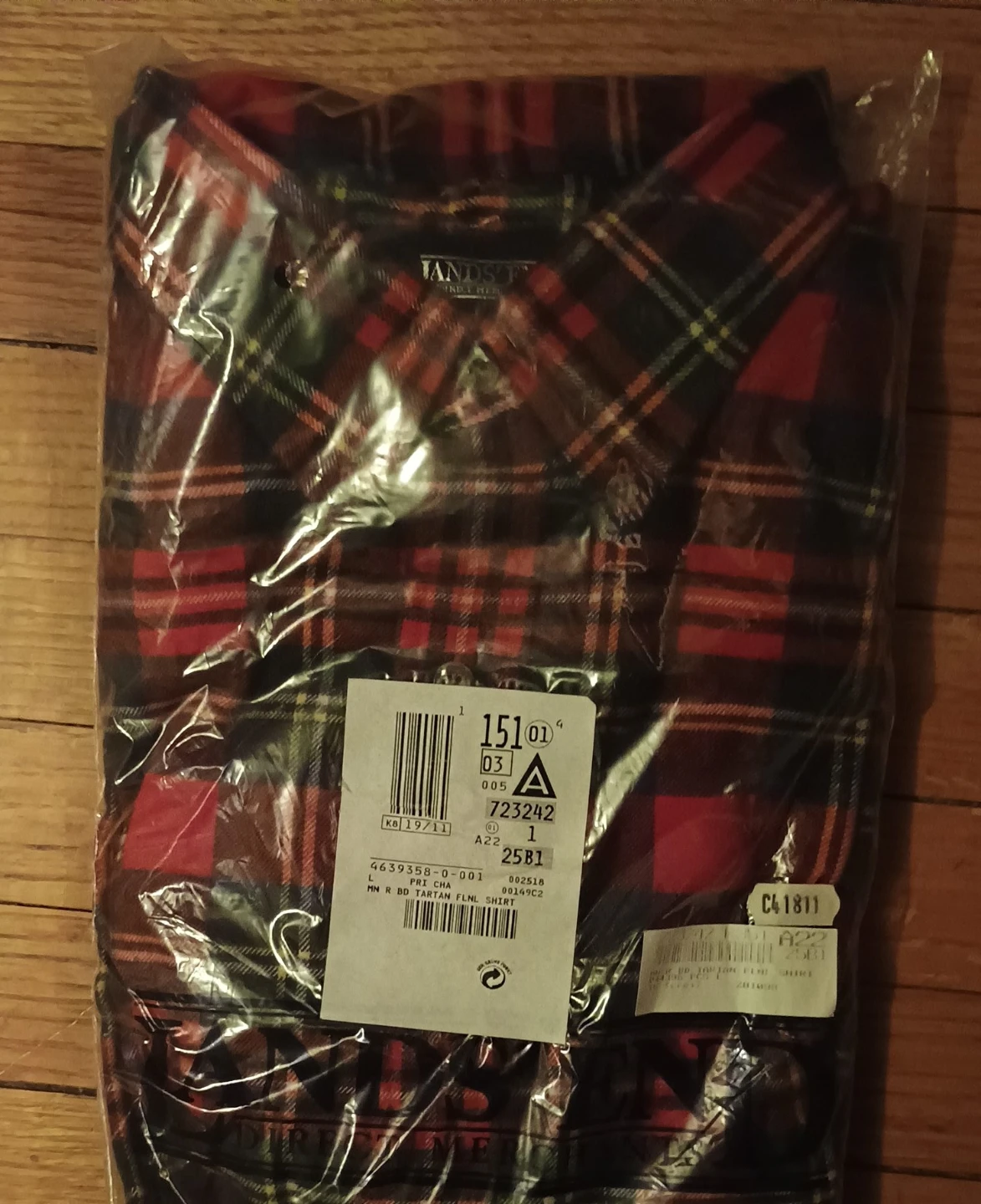 Lands' End Red Plaid Flannel Shirt - Size L