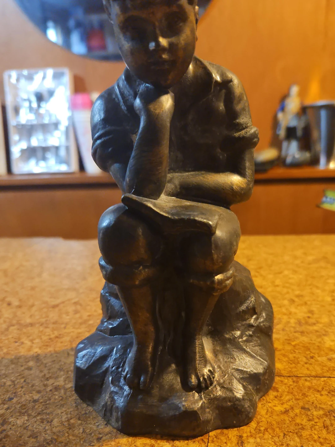 Vintage Bronze-Tone Figurine of a Boy Reading