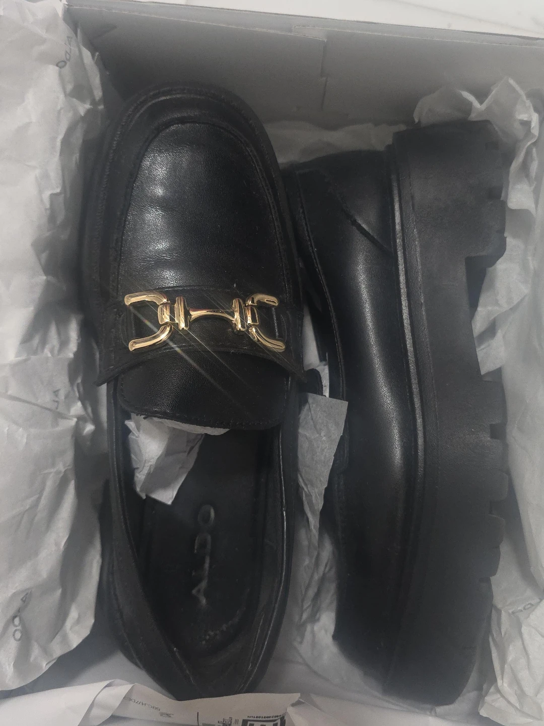 ALDO Black Loafers with Gold Buckle