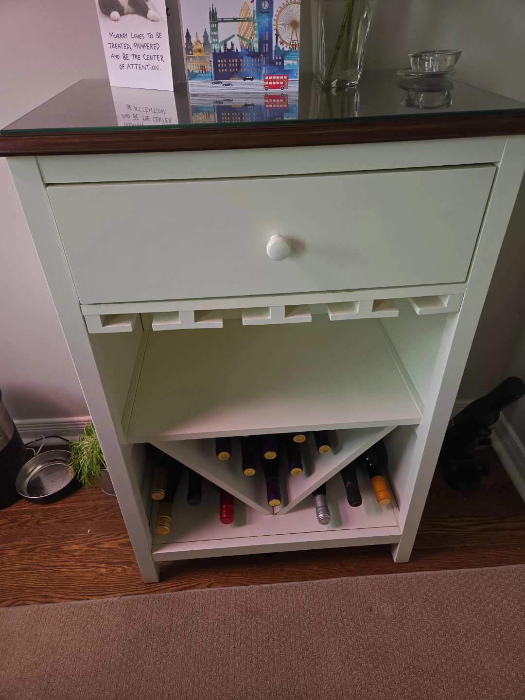 White Wine Rack Cabinet with Drawer