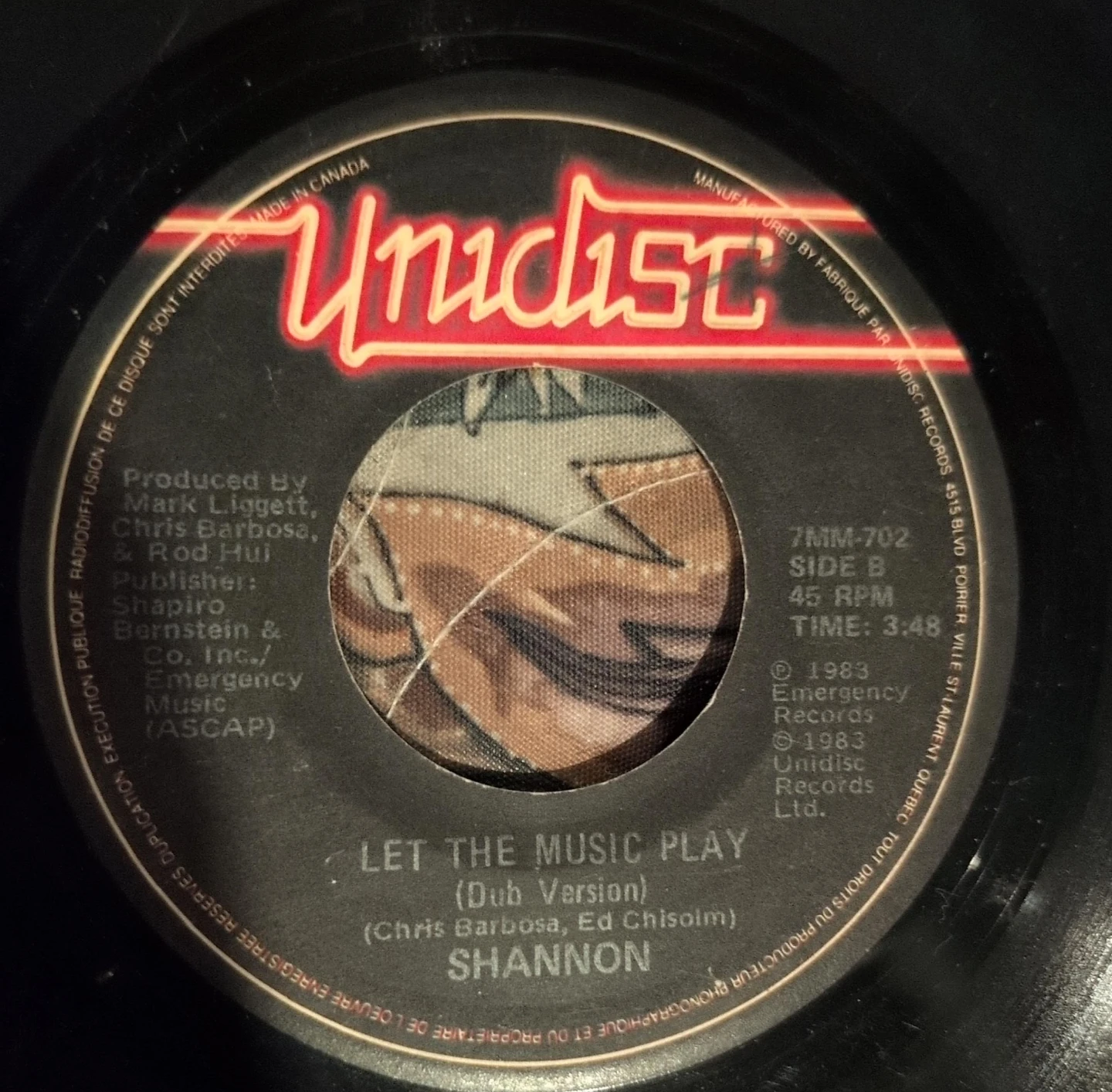 Shannon Let The Music Play (Dub Version) 7" Vinyl Single
